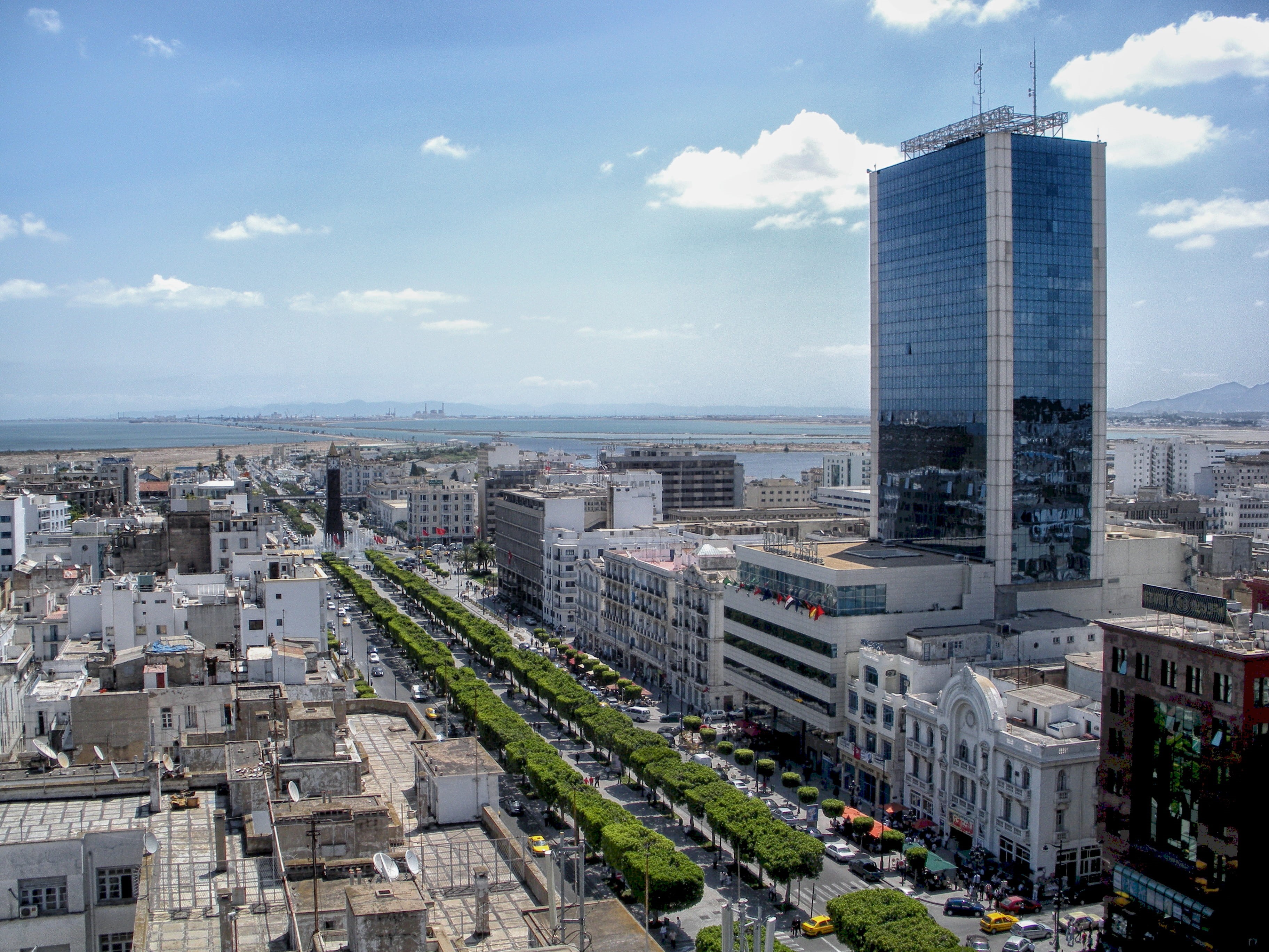 office, residential district, tunis, city, sky, building exterior, skyline, skyscraper, daytime, day, cloud - sky, streets, aerial, financial district, HD Wallpaper