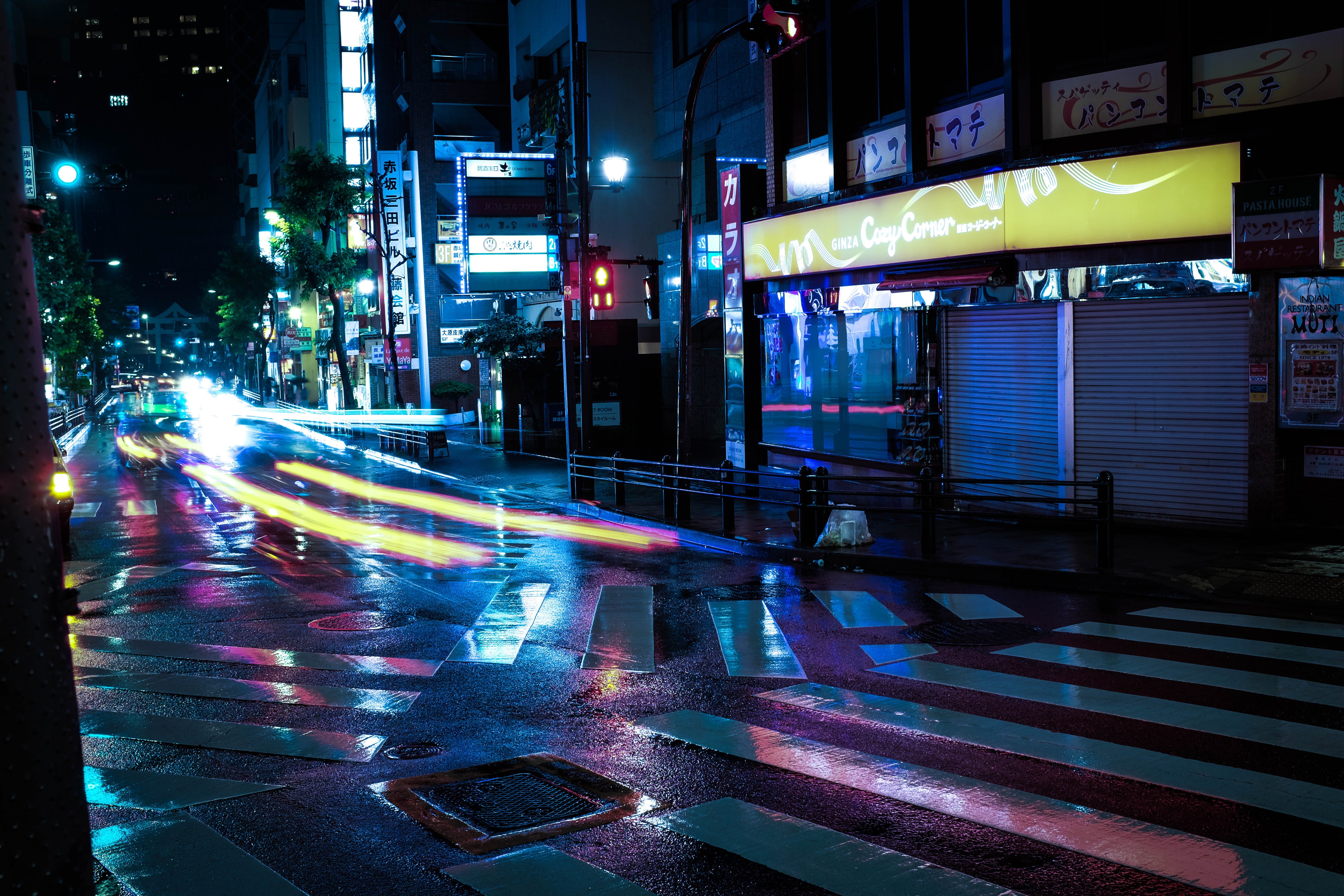 road marking, lights, tokyo, japan, built structure, no people, crossing, marking, long exposure, 4K, speed, explore, transportation, city, fast, rain, HD Wallpaper