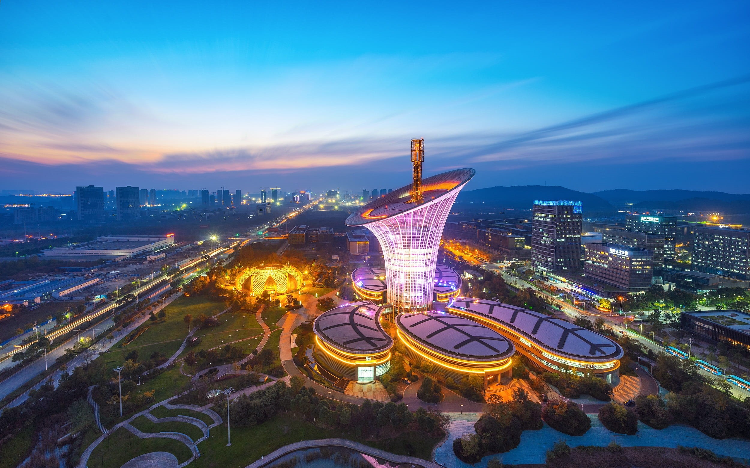 cityscape, gray, high angle view, 1080P, wuhan science and technology the future city, photography, travel destinations, cloud - sky, concrete, skyscraper, HD Wallpaper