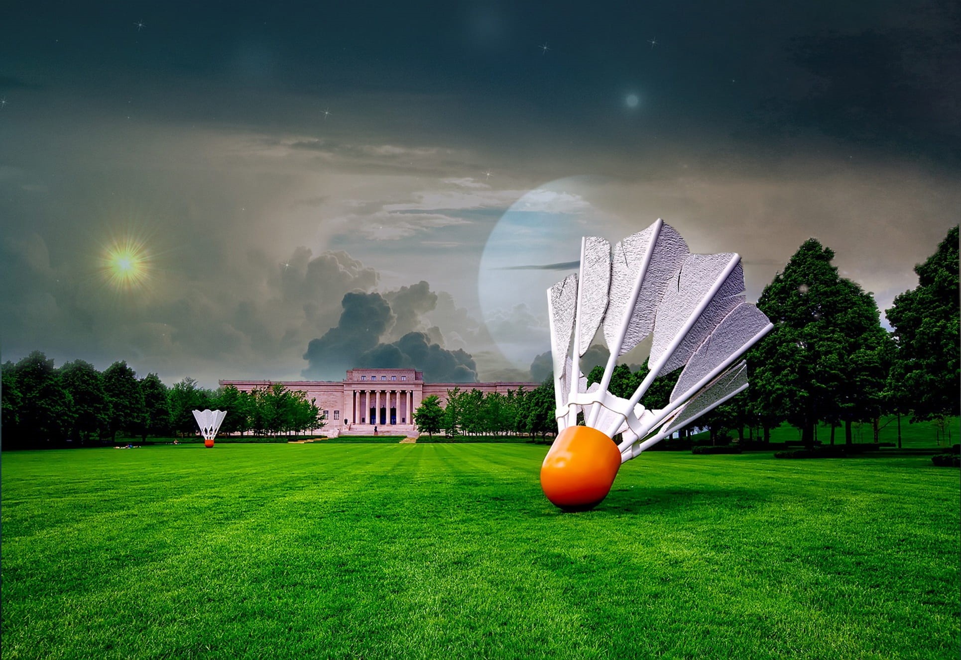 1080P, orange, exterior, palace, space, landmark, modern, missouri, grass, cloud - sky, atkins, white, park, dusk, nature, science, history, day, culture, HD Wallpaper