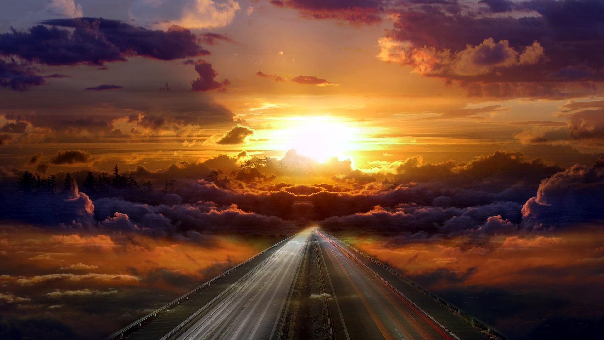 city, building, cloud, 1920x120, sky, Future, 1080P, sun, Fantasy, train, HD Wallpaper