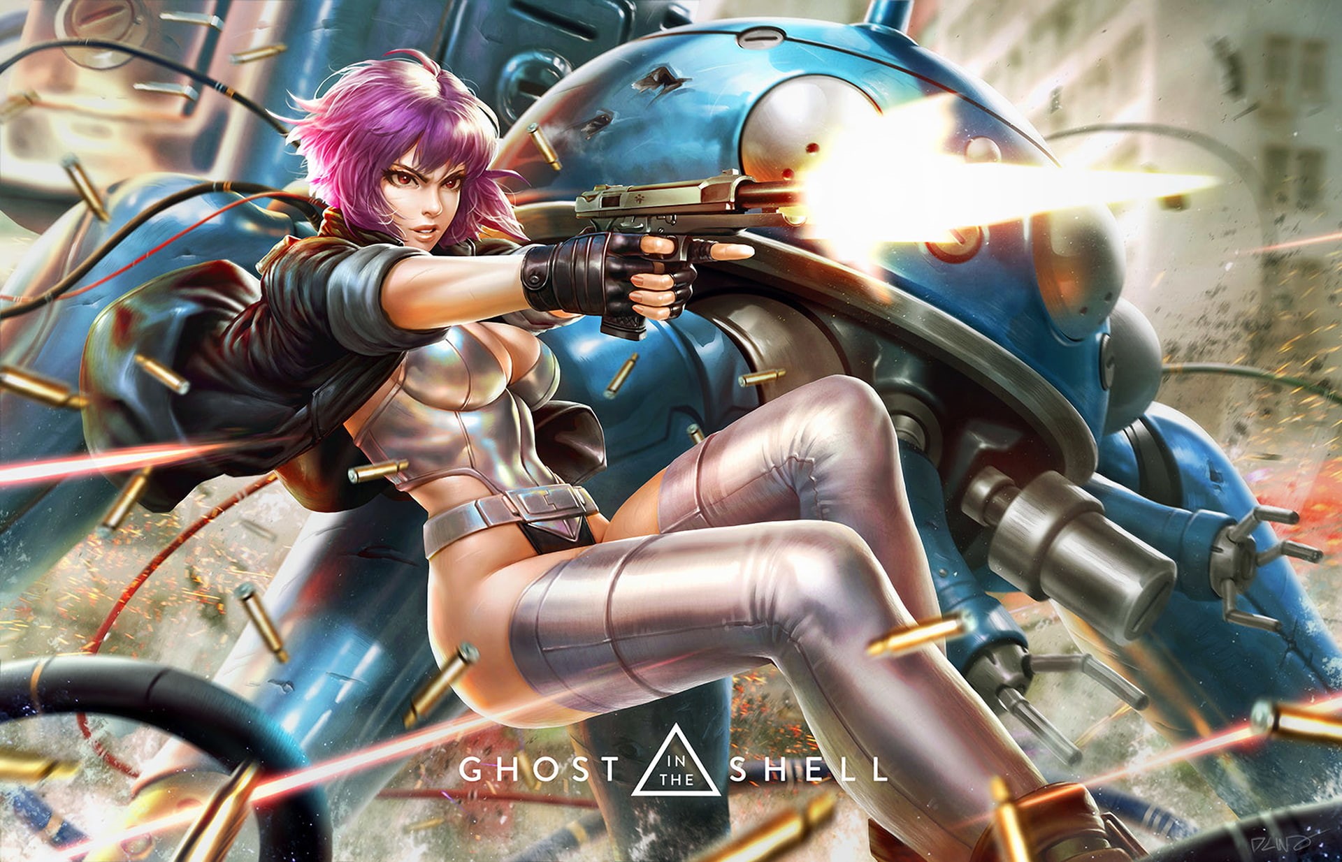 digital art, thigh-highs, Ghost in the Shell, fan art, Kusanagi Motoko, 1080P, HD Wallpaper