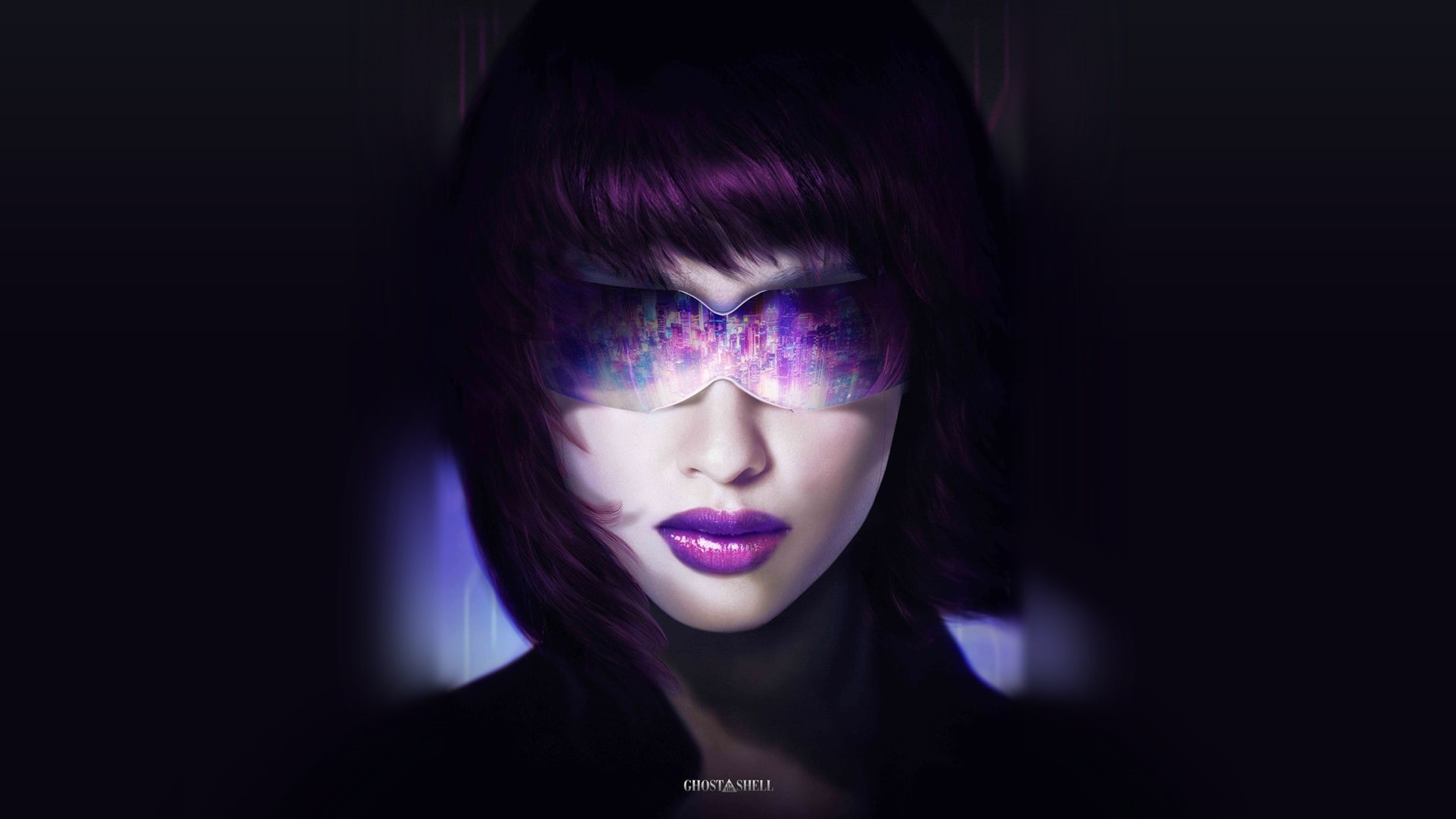 anime, lipstick, Ghost in the Shell, shades, dark, 1080P, purple hair, anime girls, Kusanagi Motoko, HD Wallpaper