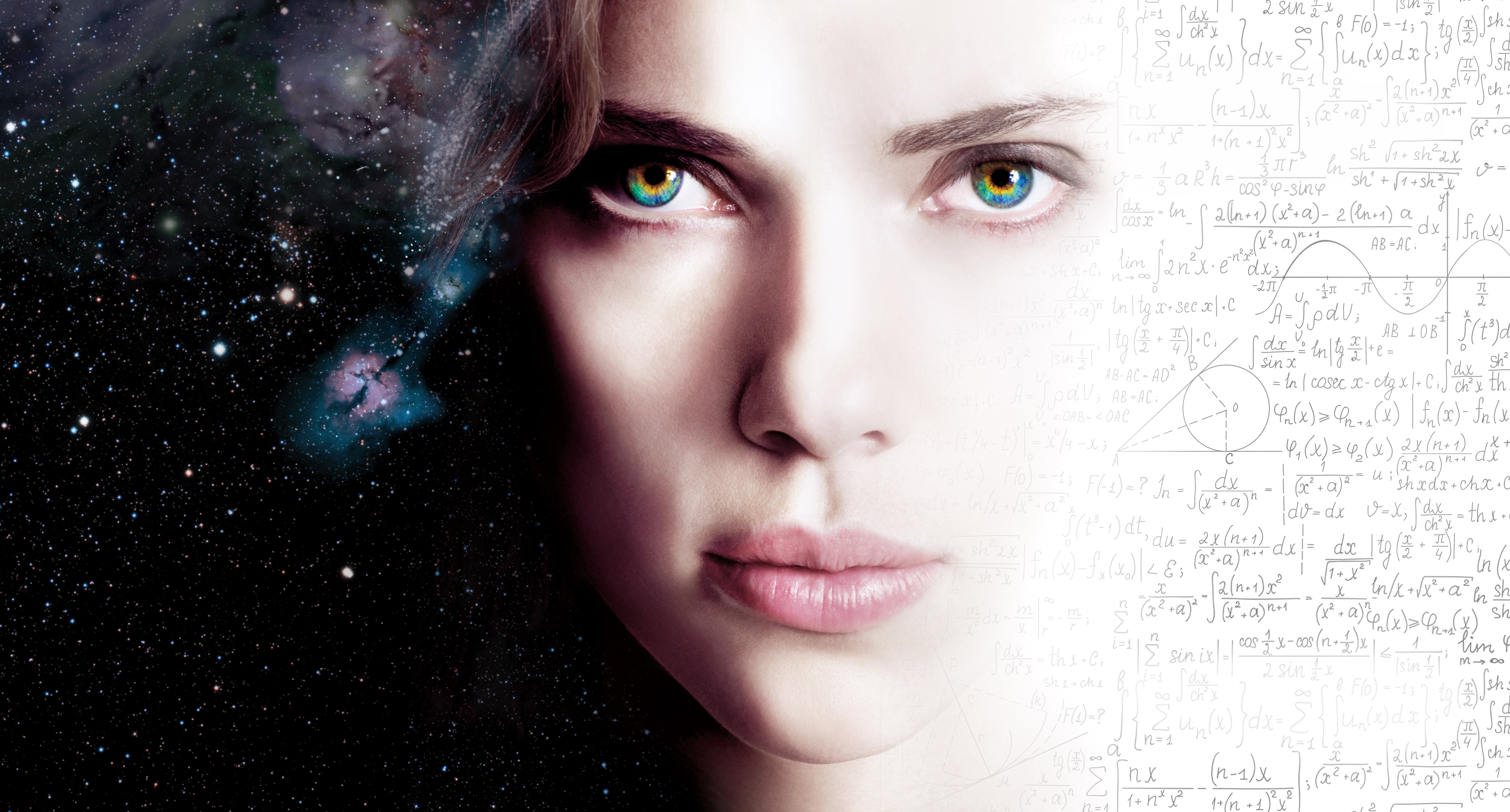Fantasy, Thriller, Stars, Sci-Fi, 8K, Nice, Eyes, Lips, Action, Pretty, Abstraction, Film, Symbols, Formulas, Beautiful, LUCY, Girl, Galacy, Scarlett Johansson, HD Wallpaper
