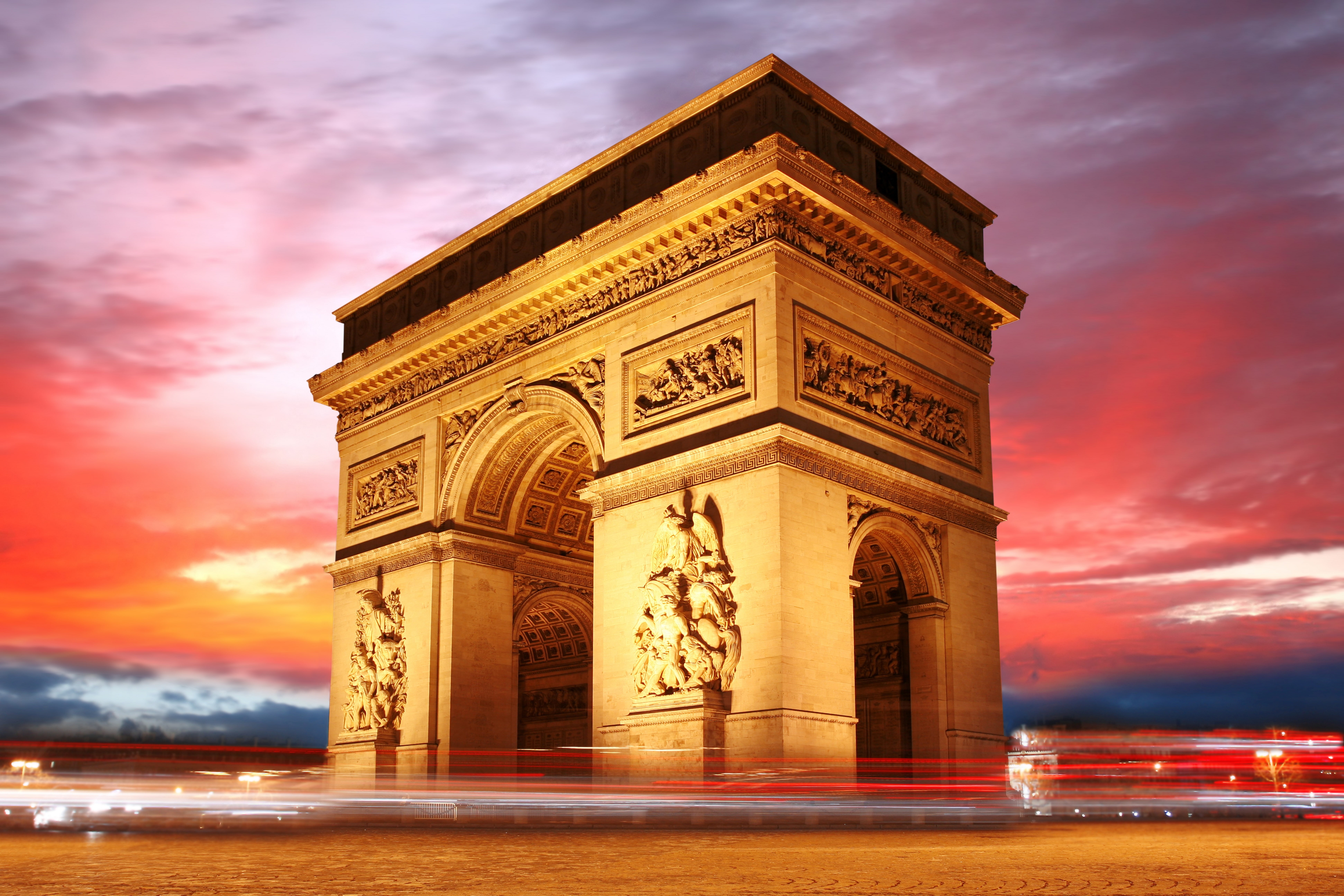 the past, city, 8K, transportation, blurred motion, monument, the sky, cloud - sky, motion, travel destinations, architecture, arc, building exterior, HD Wallpaper