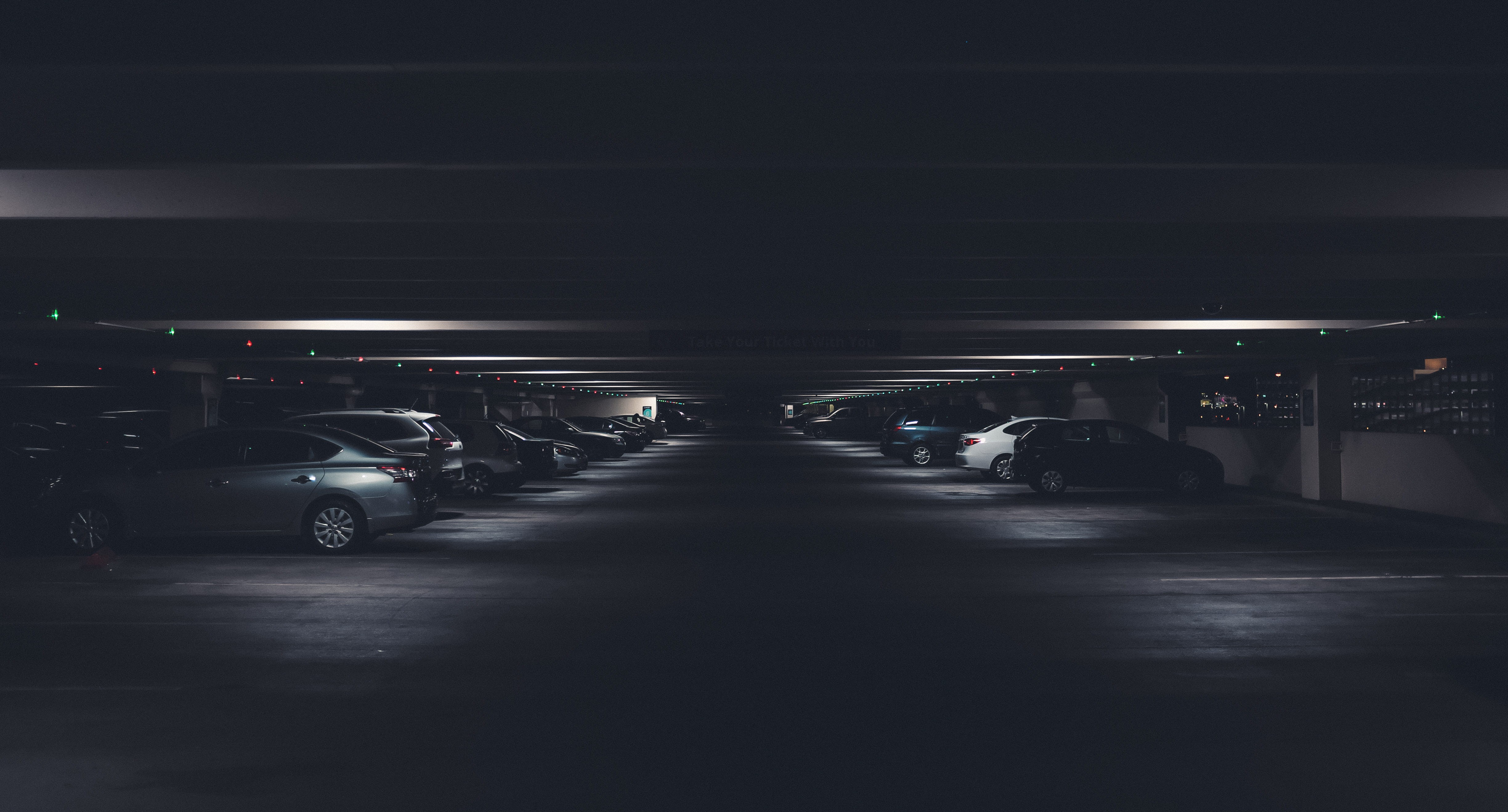 speed, indoors, parking garage, car, dark, asphalt, traffic, driving, street, parking lot, land vehicle, stationary, parking, multiple Lane Highway, night, HD Wallpaper