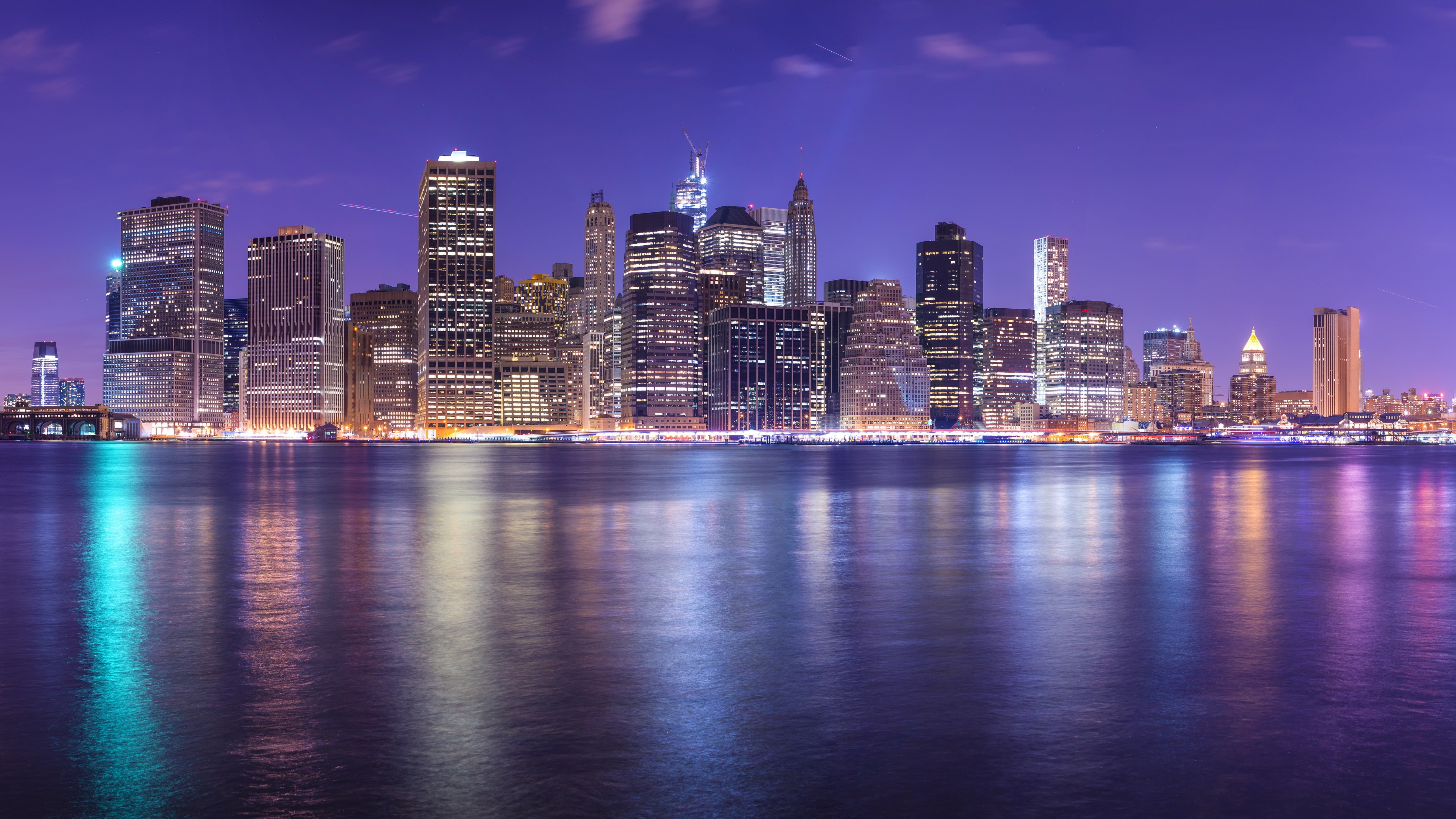 built structure, 4K, night, Cityscape, downtown district, New York City, office building exterior, landscape, outdoors, modern, travel destinations, residential district, HD Wallpaper