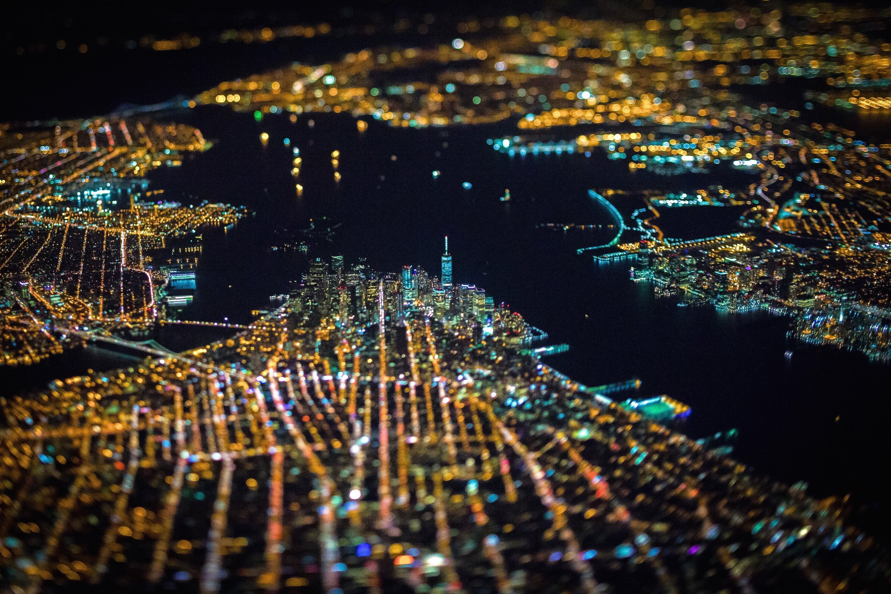 tilt, glowing, city Life, street Light, urban Skyline, islands, architecture, bokeh, technology, lights, outdoors, downtown District, full frame, lighted, HD Wallpaper