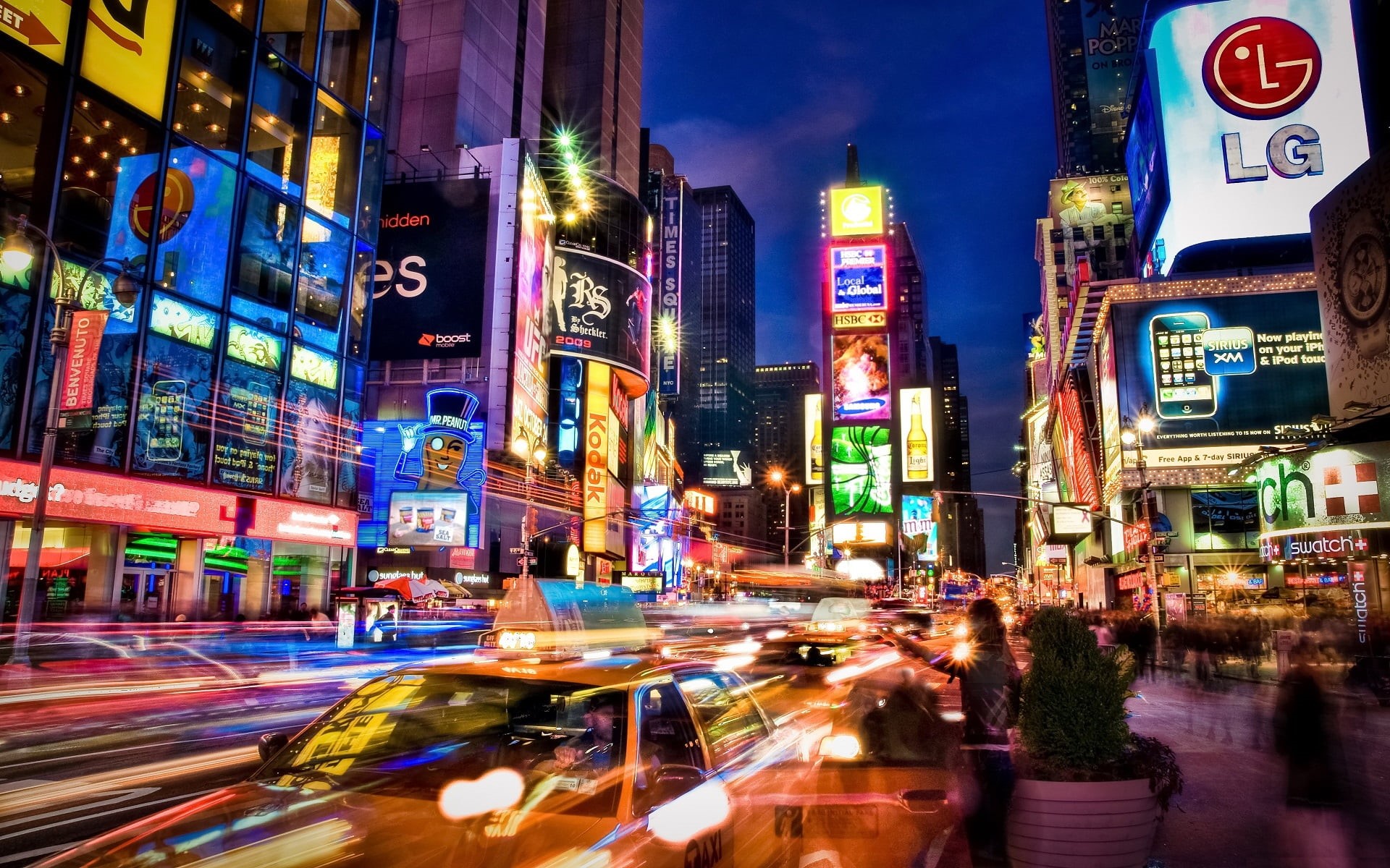 car, times, sign, illuminated, outdoors, building, motion, New York City, city, blurred motion, long exposure, urban, built structure, city life, night, HD Wallpaper