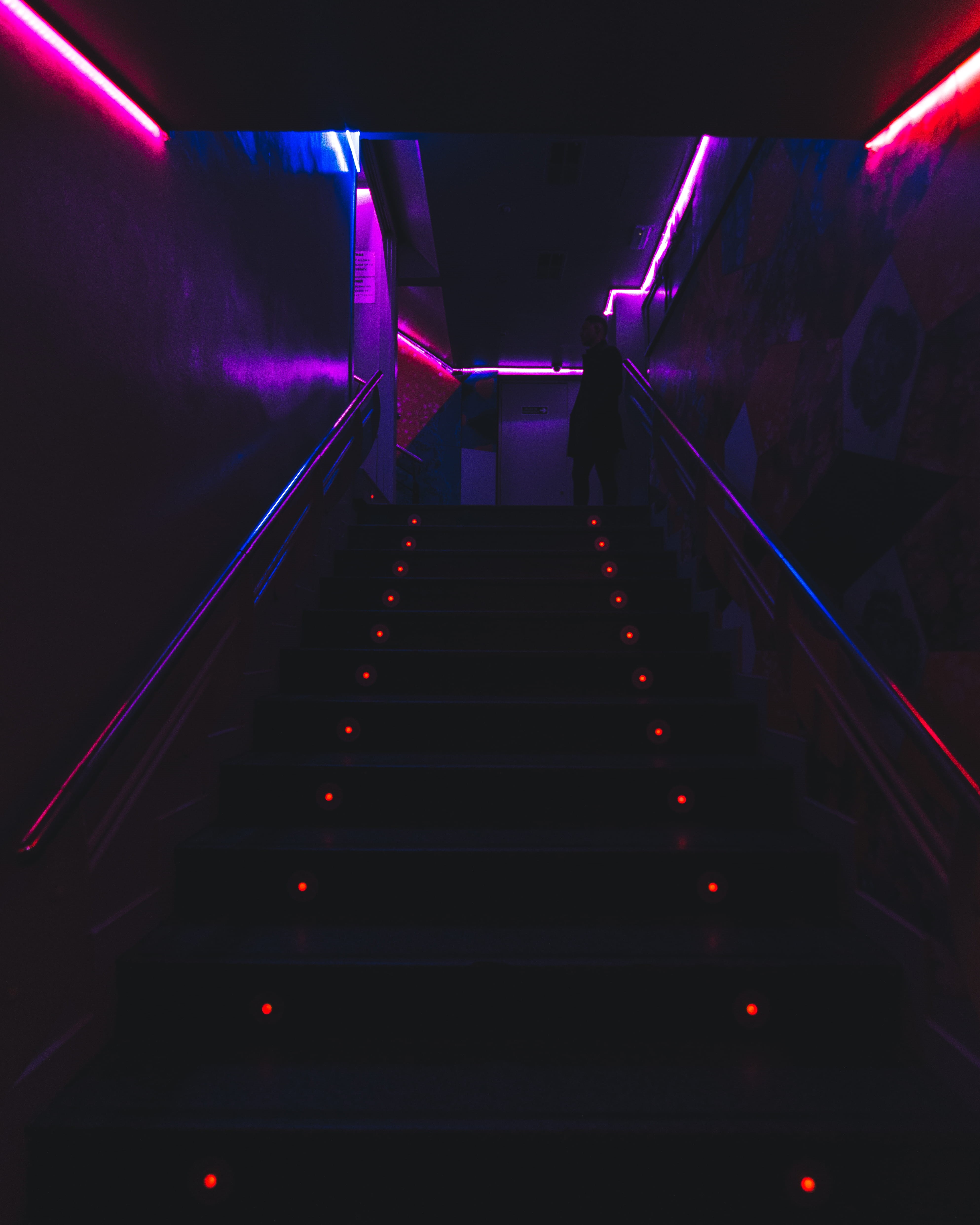 barcelona, architecture, party, railing, people, direction, dark, indoors, built structure, low angle view, transportation, pink, lighting equipment, blue, Phone HD Wallpaper