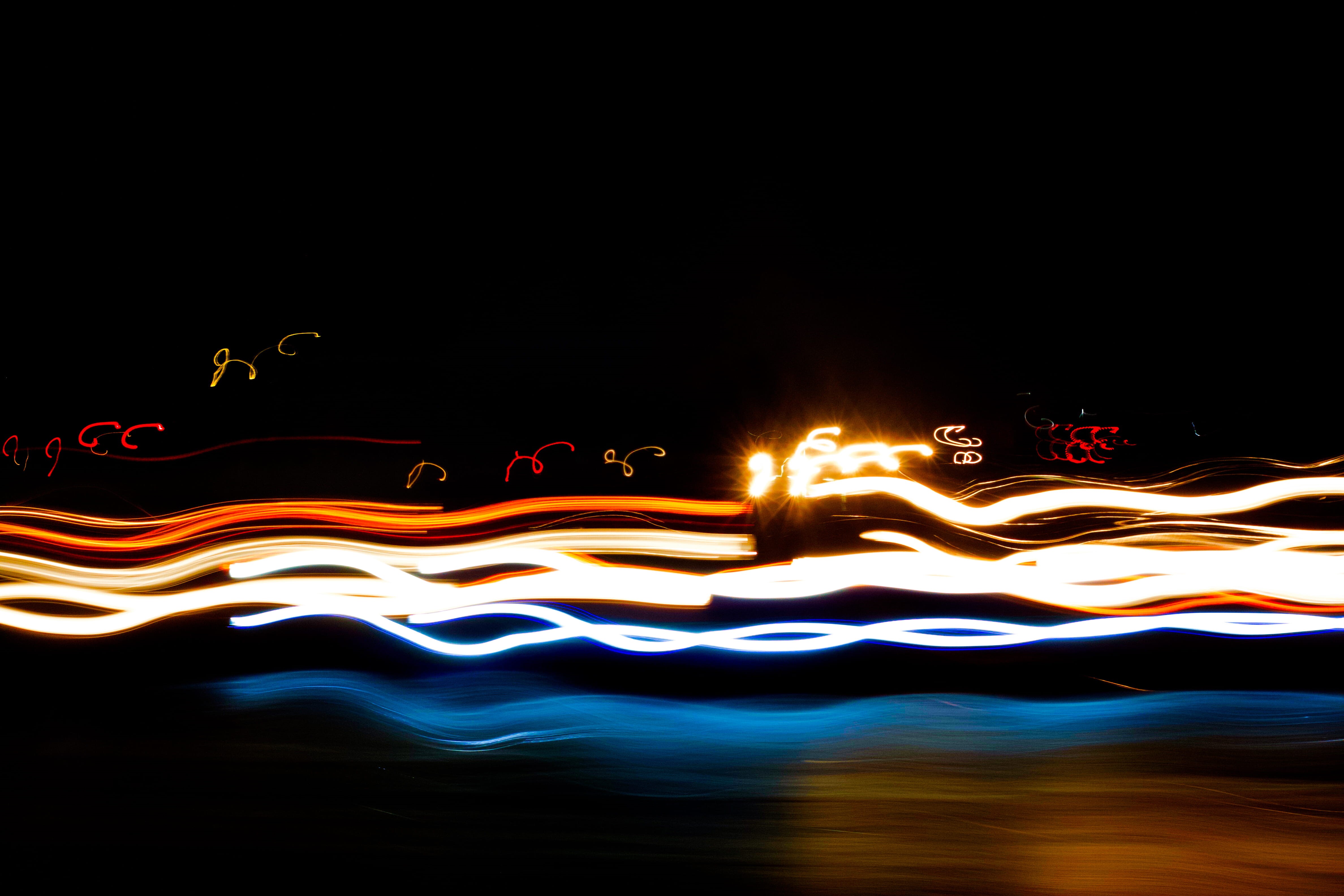 motion, black background, 4K, car, nature, transportation, amusement park, neon, lights, multi colored, light - natural phenomenon, night life, screen, HD Wallpaper