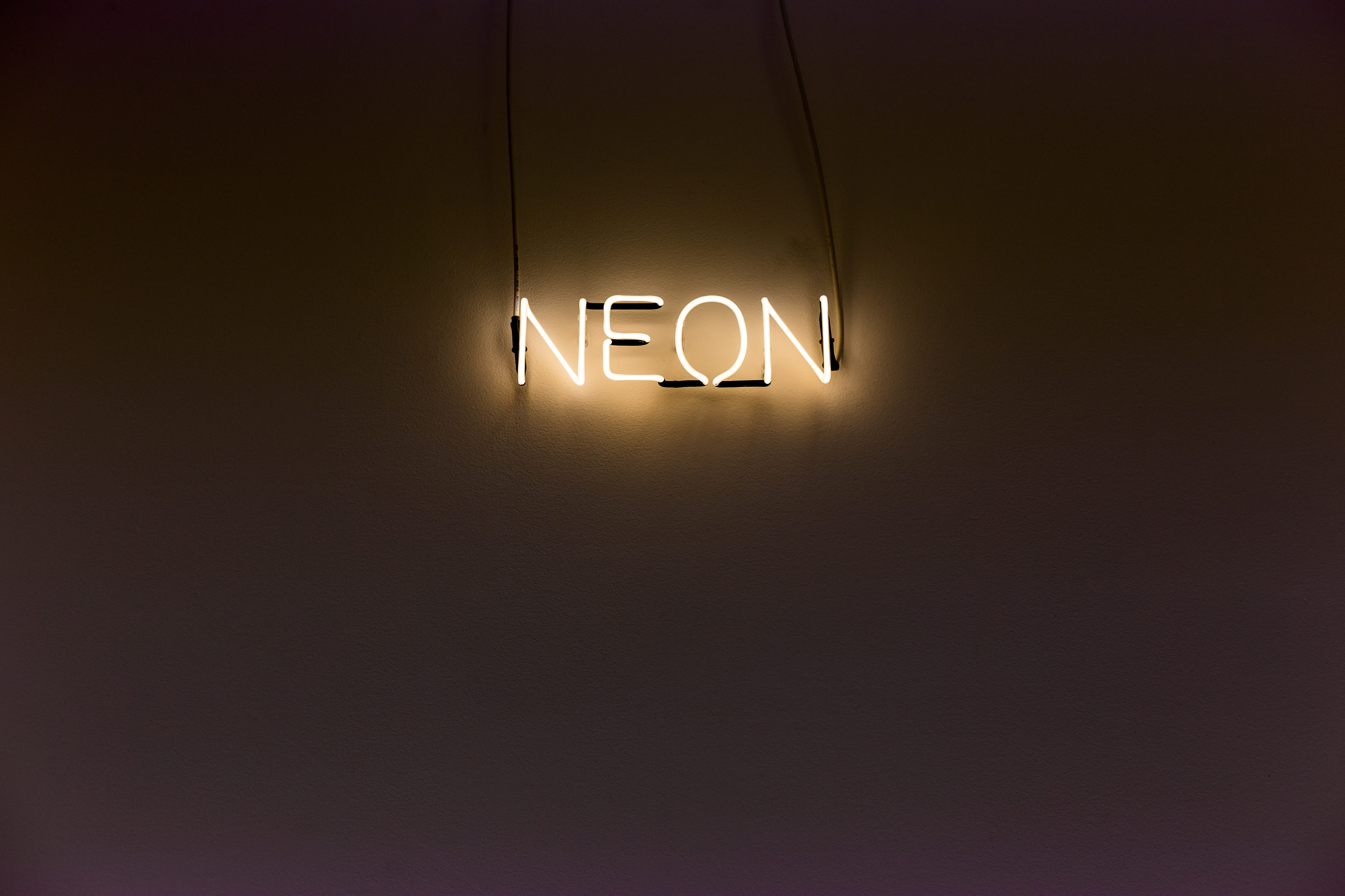 electricity, neon, wall - building feature, sign, low angle view, no people, lights, luminosity, wall, 5K, lighting equipment, number, signage, text, turned, HD Wallpaper