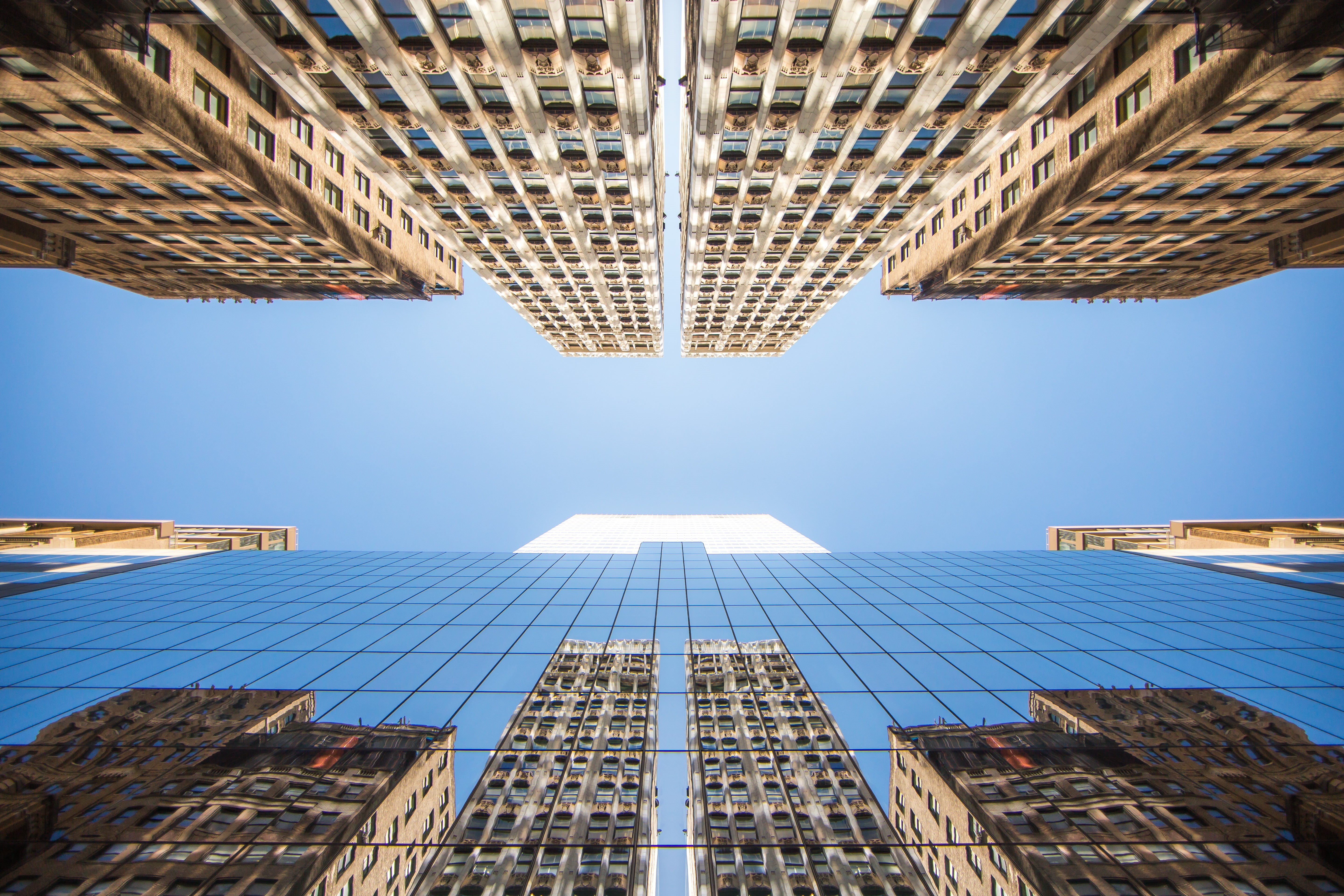 building Exterior, skyscraper, urban Scene, United States of America, Manhattan, USA, blue, architecture, built Structure, sky, NYC  New York, skyscrapper, HD Wallpaper