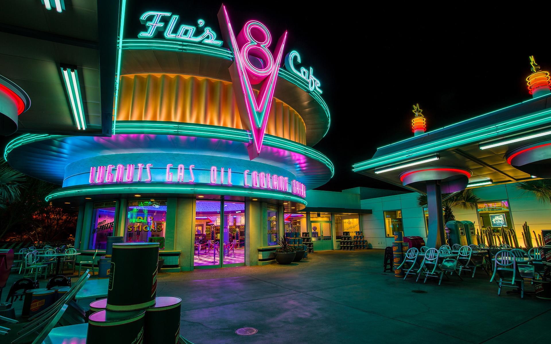 images, building, desktop, sign, signs, design, 1080P, restaurant, diner, buildings, neon, architecture, HD Wallpaper