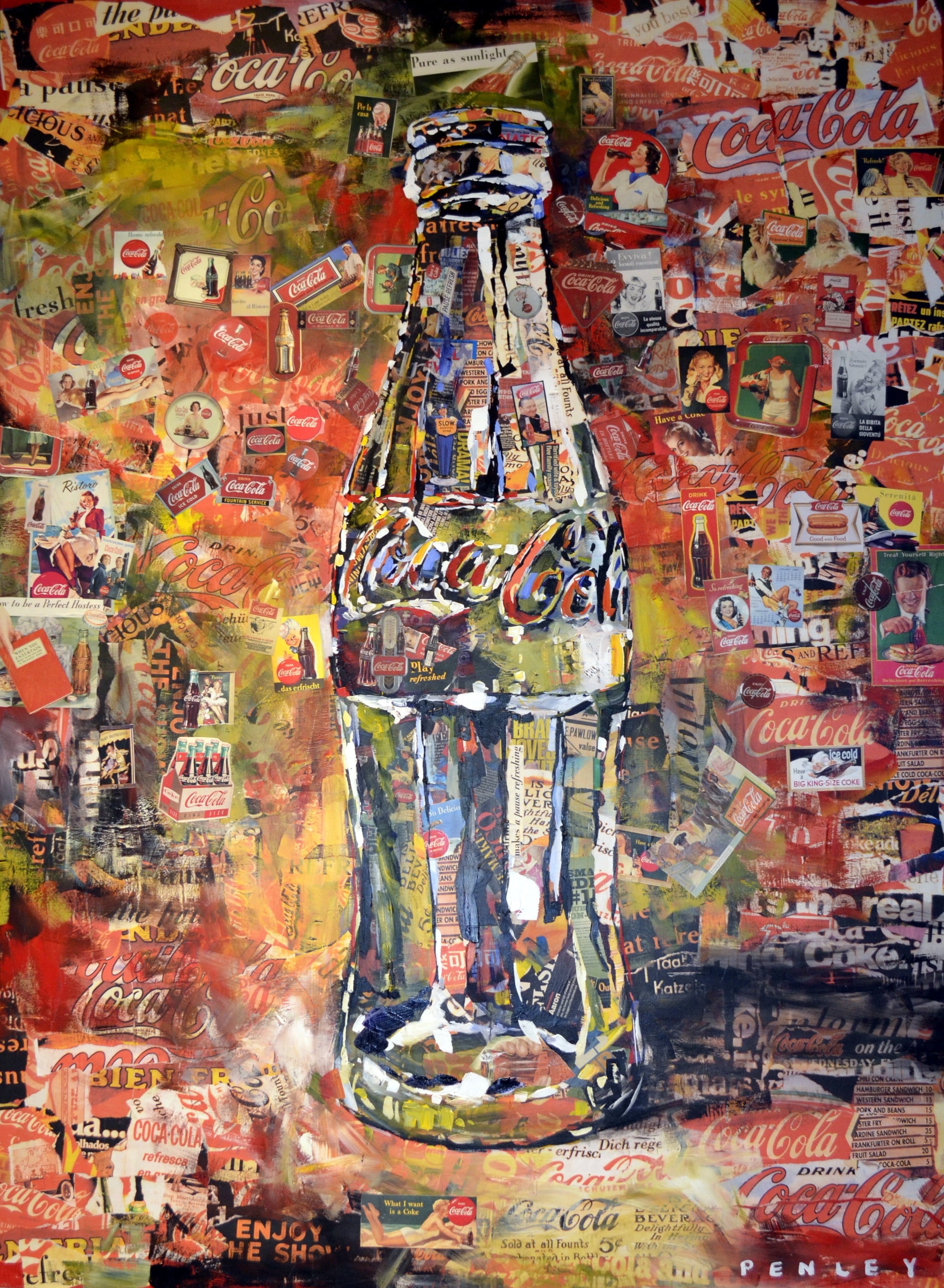 abstract, indoors, no people, coca, marketing, wall, representation, georgia, brand, creativity, day, choice, beverage, art, abundance, painting, bottle, Phone HD Wallpaper