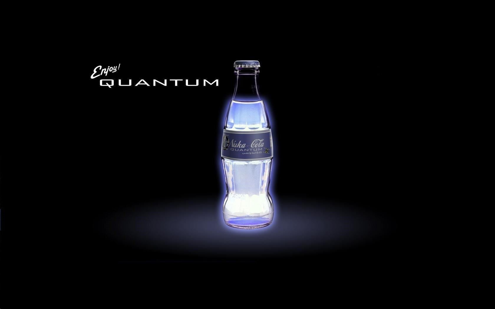 lighting equipment, glowing, electricity, coca, light bulb, Nuka Cola, indoors, black background, illuminated, bottle, single object, Fallout 3, close-up, HD Wallpaper