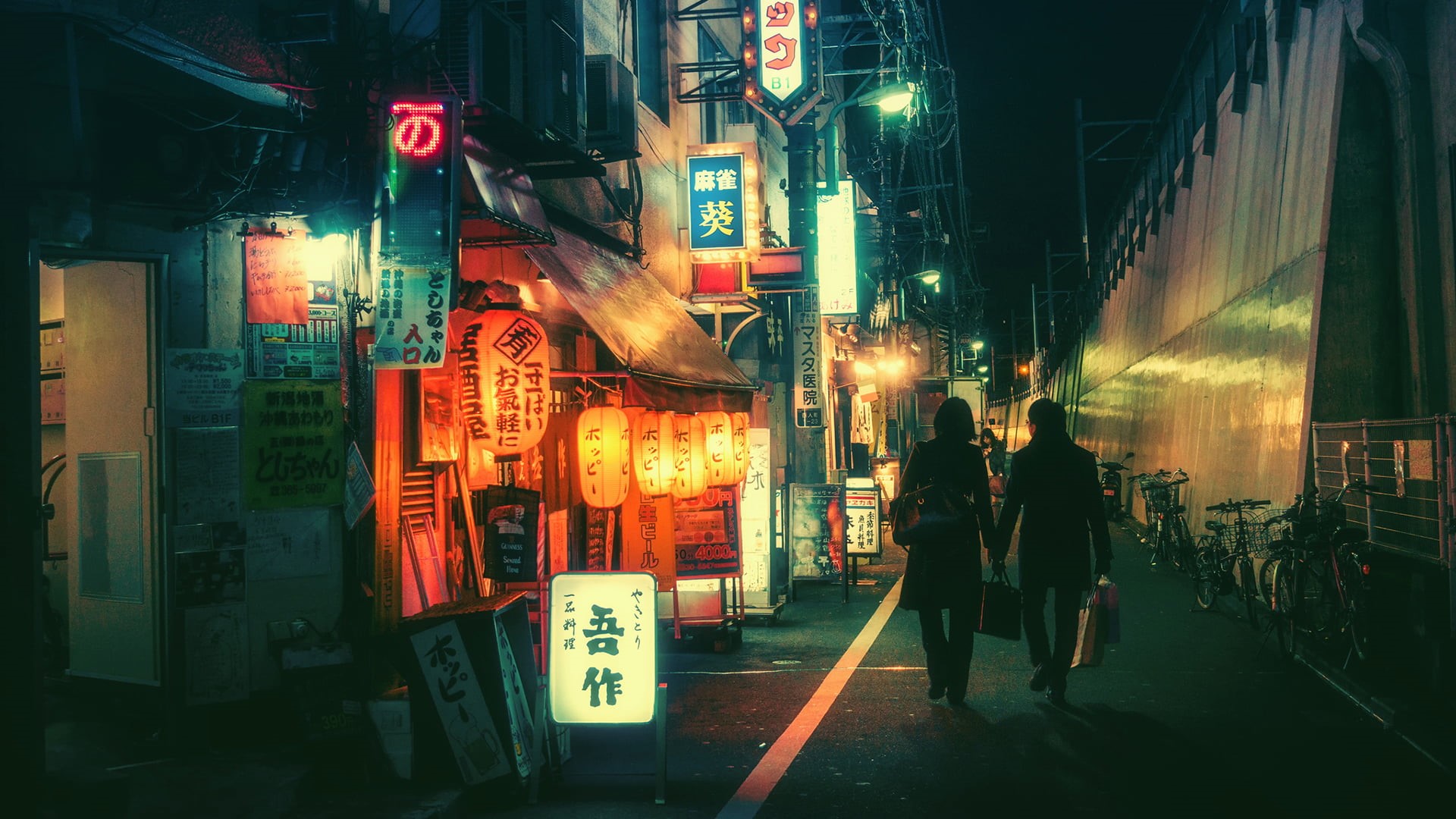 adult, outdoors, Japanese, leisure activity, illuminated, building exterior, coat, architecture, real people, kanji, text, city, city life, walking, women, HD Wallpaper