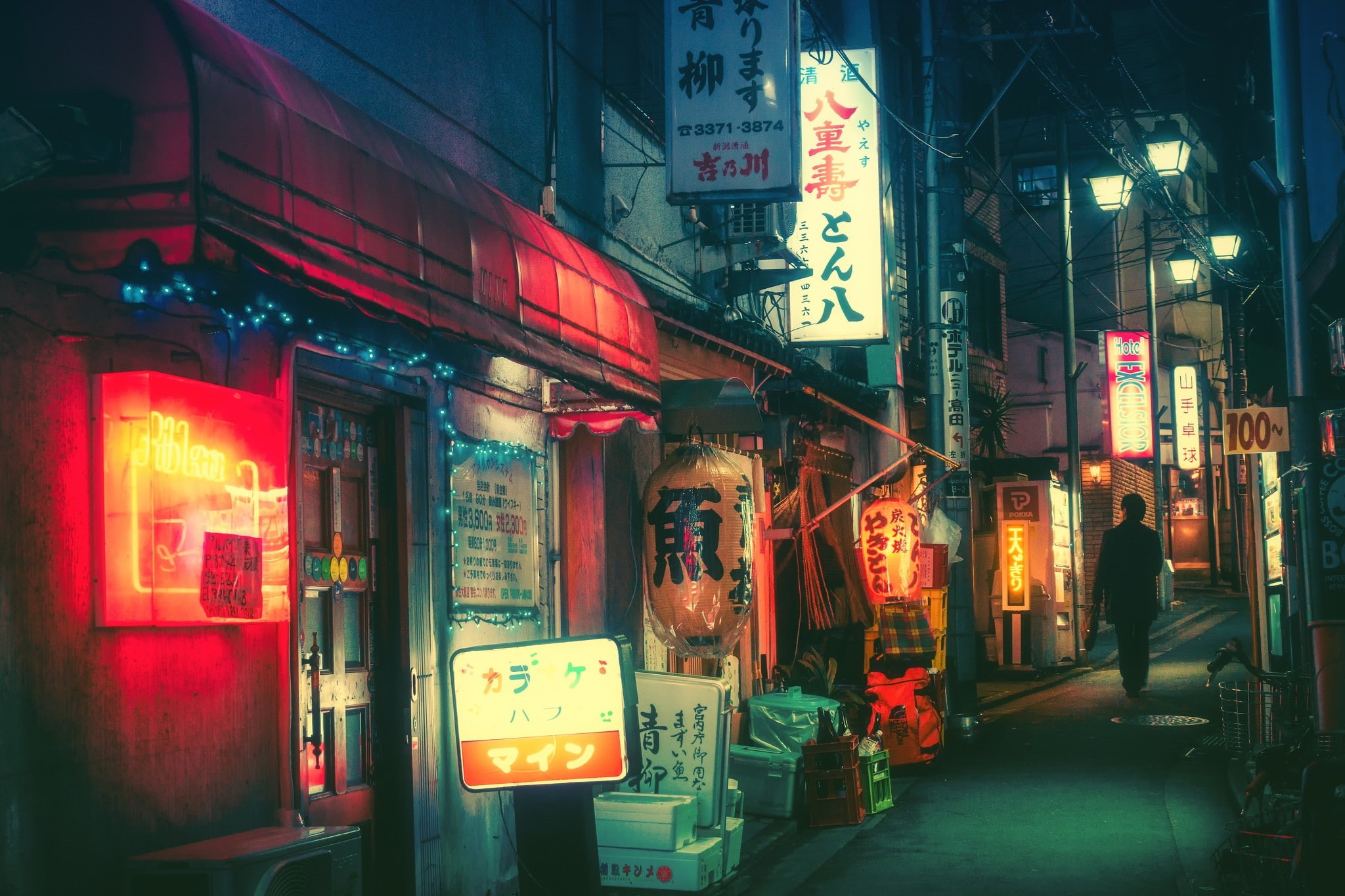 Masashi Wakui, night, Japan, 1080P, town, city, HD Wallpaper