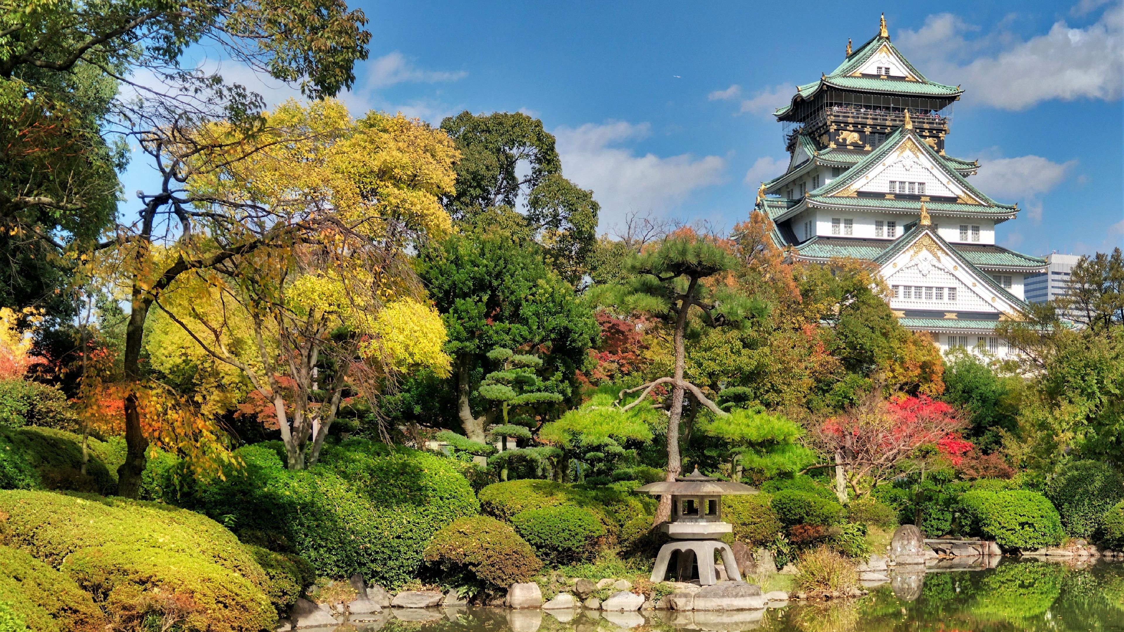 park, sky, japan, 4K, pavilion, osaka castle, castle, osaka, asia, HD Wallpaper