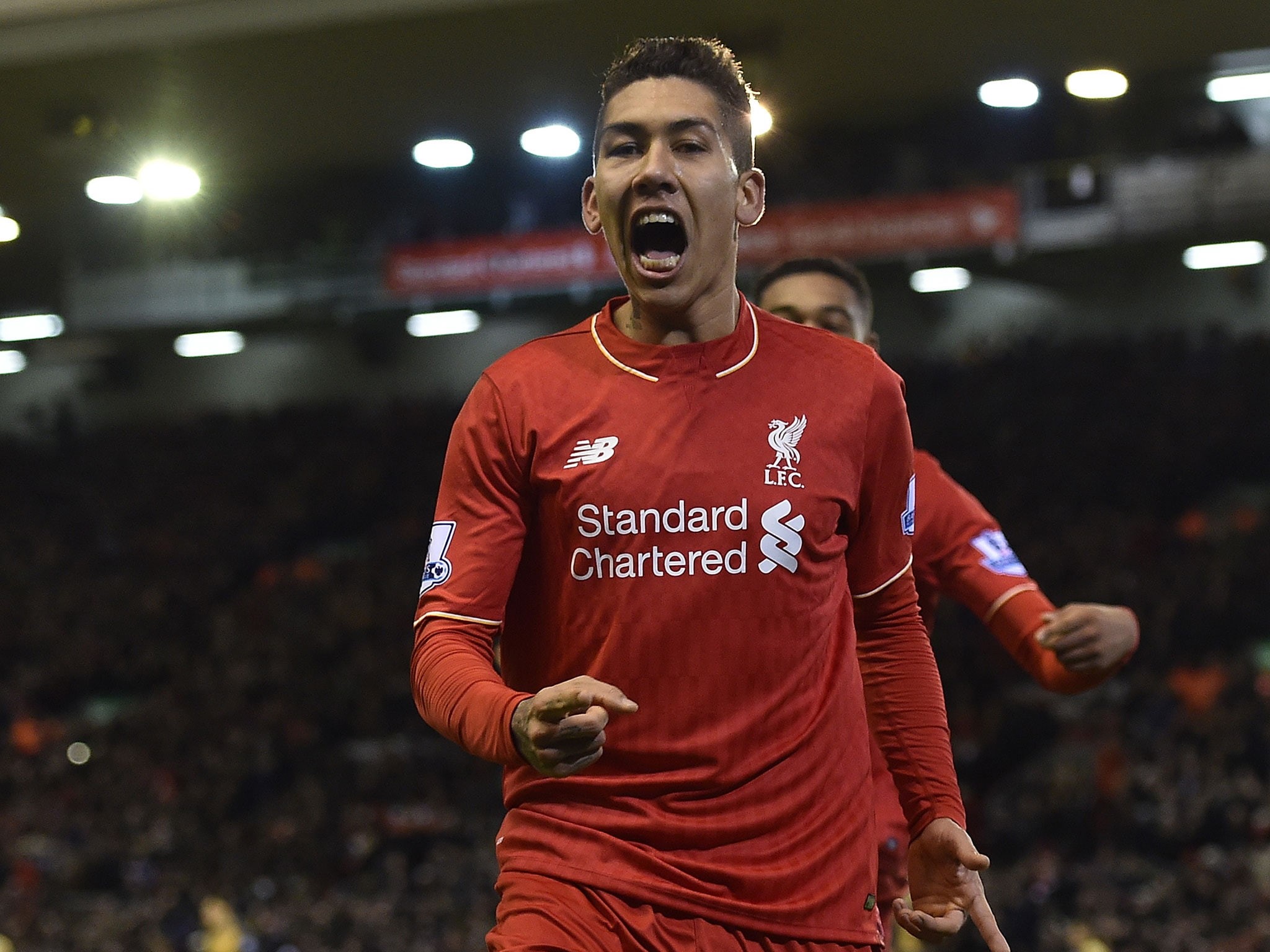 adult, mouth open, Football Player, Roberto Firmino, sport, night, Liverpool FC, crowd, mouth, cheerful, young adult, one person, front view, 1080P, waist up, HD Wallpaper