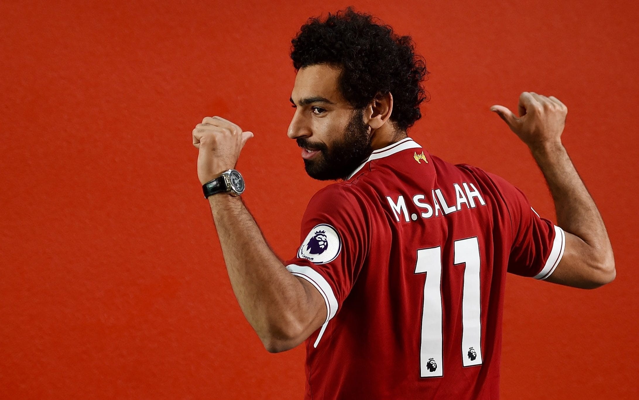 1080P, Egypt, simple background, Liverpool FC, soccer, Mohamed Salah, orange background, Football Player, HD Wallpaper
