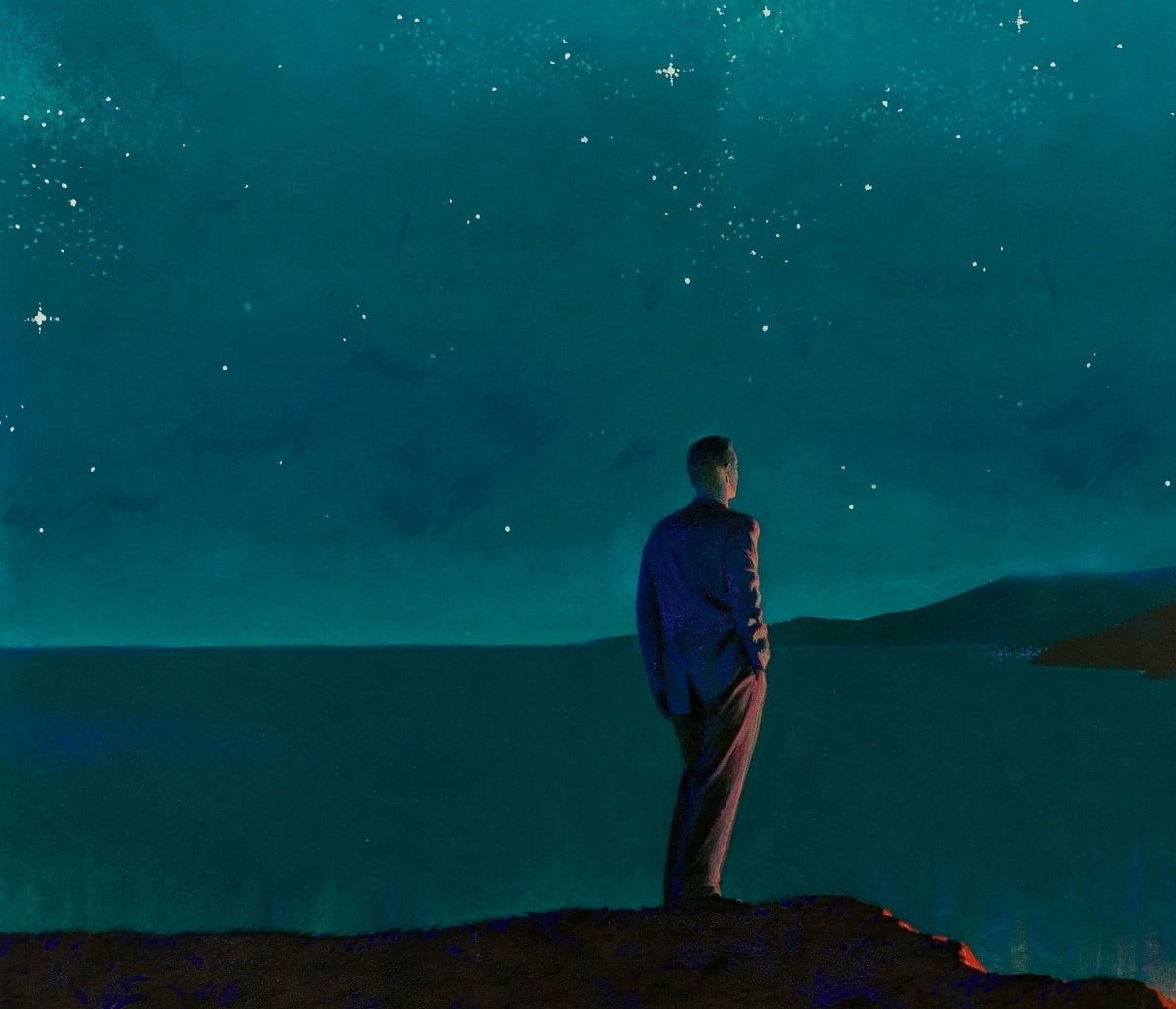 adult, looking at view, men, scenics - nature, star - space, one person, full length, stars, standing, artwork, 480P, young adult, beauty in nature, sky, HD Wallpaper