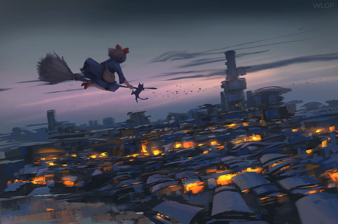 nature, full length, Kikis Delivery Service, fantasy art, cloud - sky, building exterior, 480P, one person, architecture, leisure activity, sky, built structure, HD Wallpaper