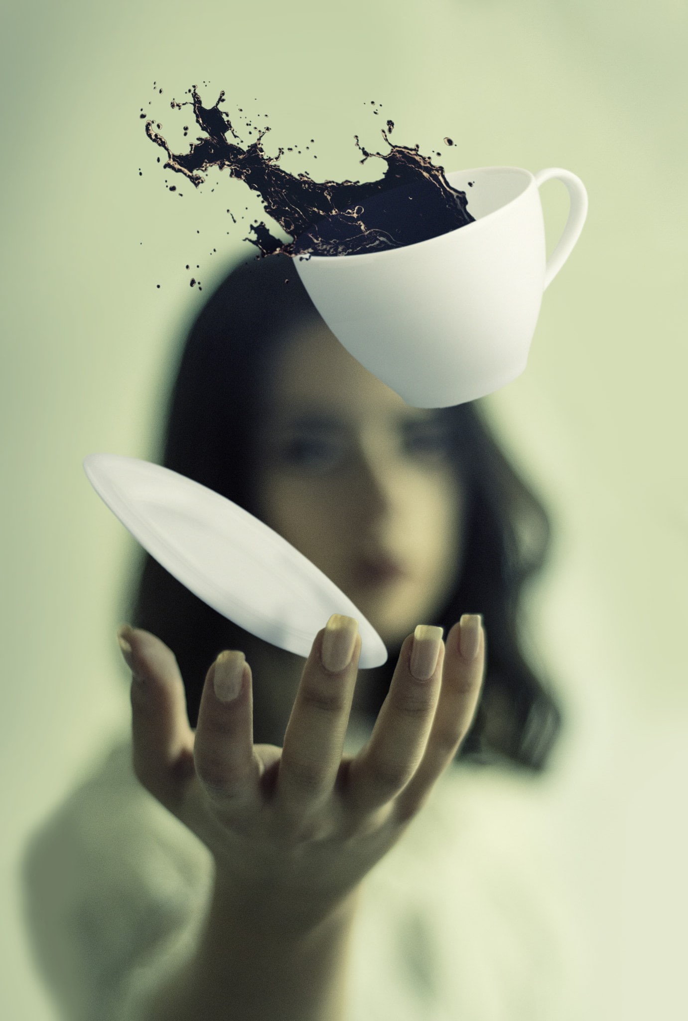 digital art, human body part, young adult, studio shot, bizarre, stop gesture, emotion, adult, sign, 500px, cup, women, spooky, portrait, coffee, human hand, Phone HD Wallpaper