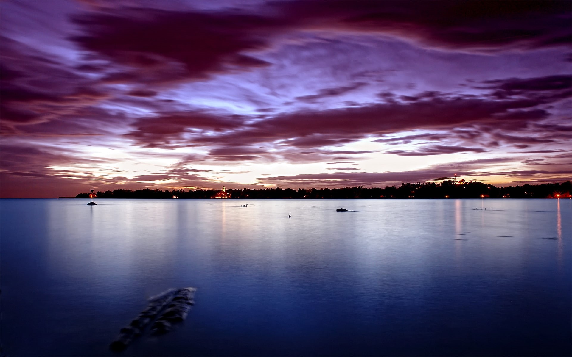 sea, 1080P, nightfall, sunset, summer, HD Wallpaper
