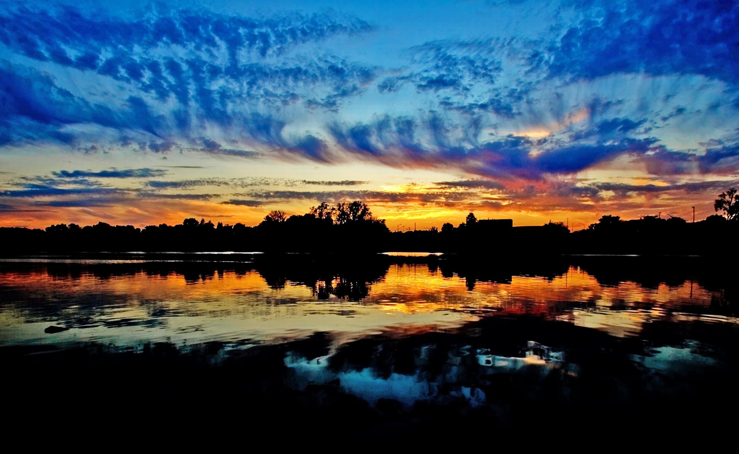 Aero, reflection, dramatic sky, nature, clouds, non-urban scene, sky, sunset, cloud - sky, tranquil scene, beauty in nature, orange color, lake, Creative, HD Wallpaper