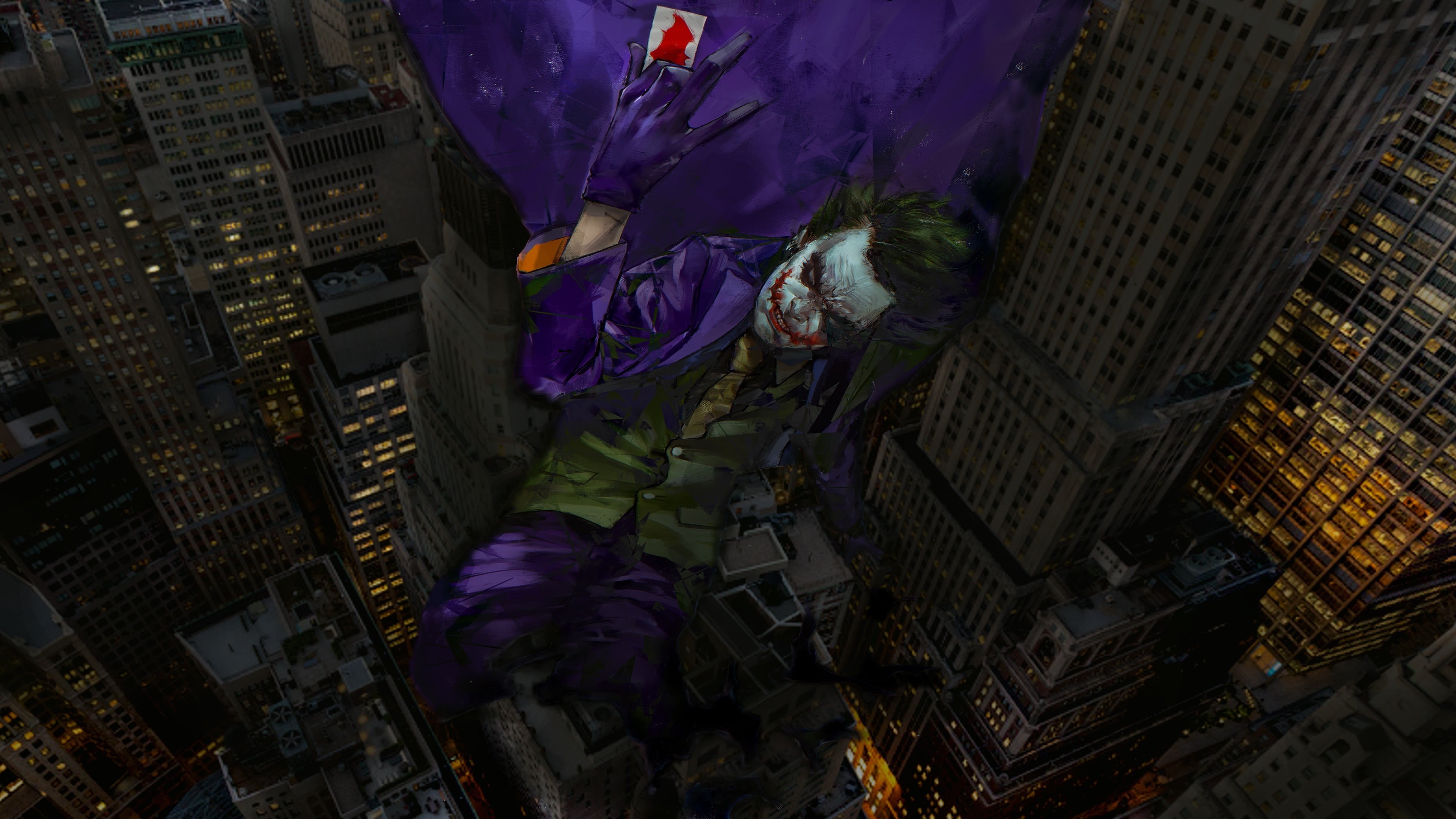 movies, 4K, high angle view, purple, building exterior, The Dark Knight, comics, flying, real people, digital art, standing, lifestyles, urban, women, HD Wallpaper