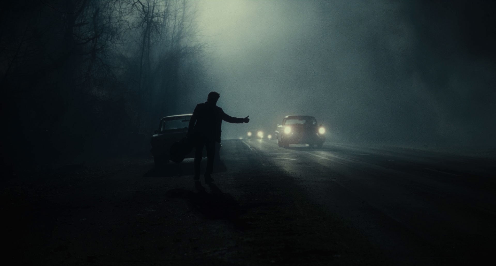 men, 1080P, silhouette, tree, mode of transportation, transportation, forest, movies, dark, film stills, black, fog, lifestyles, car, full length, outdoors, HD Wallpaper