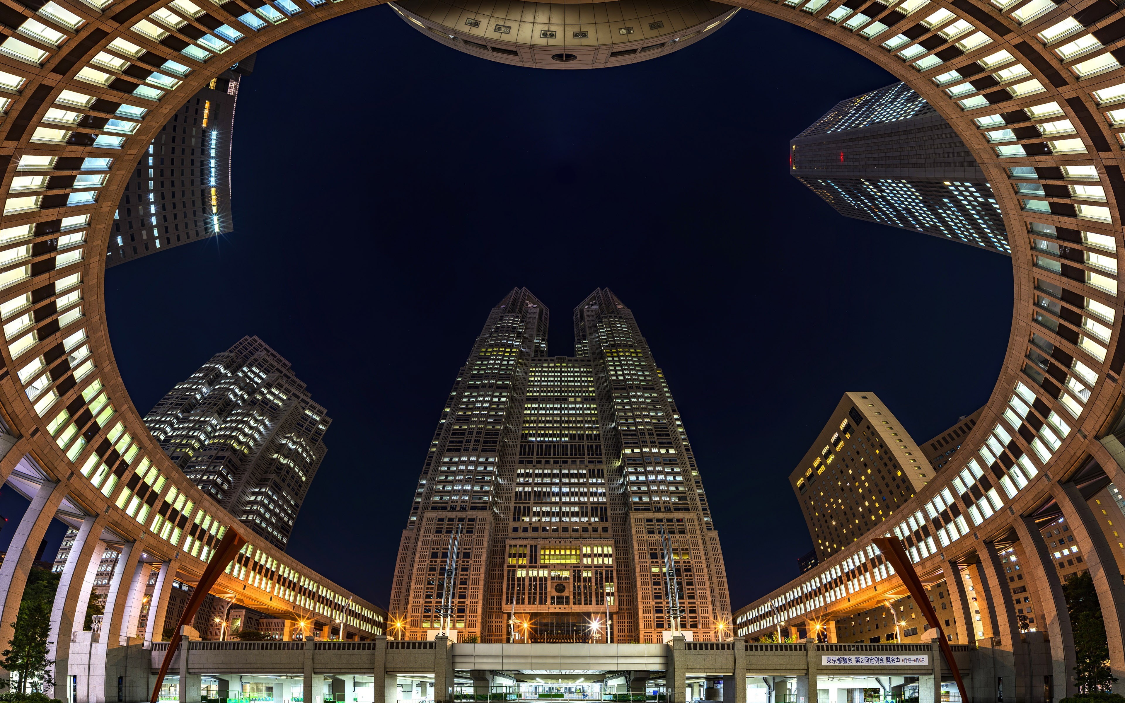 illuminated, japan, travel, hd, panorama, tokyo, building, city, tall - high, office building exterior, no people, k, architecture, night, 4K, low angle view, HD Wallpaper