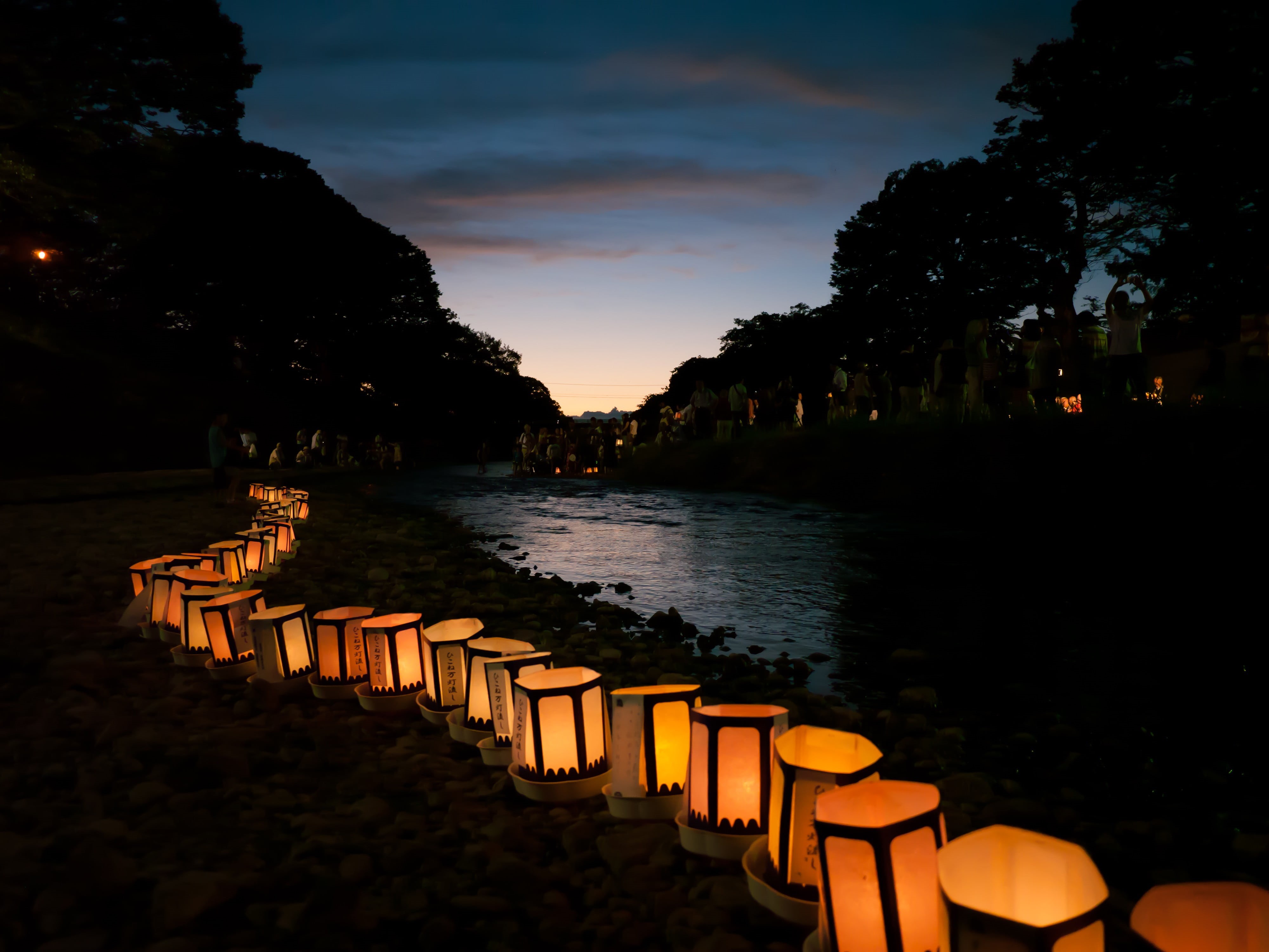 illuminated, plant, lantern, outdoors, orange color, architecture, nature, reflection, religion, sunset, tree, dusk, night, water, candle, lighting equipment, HD Wallpaper