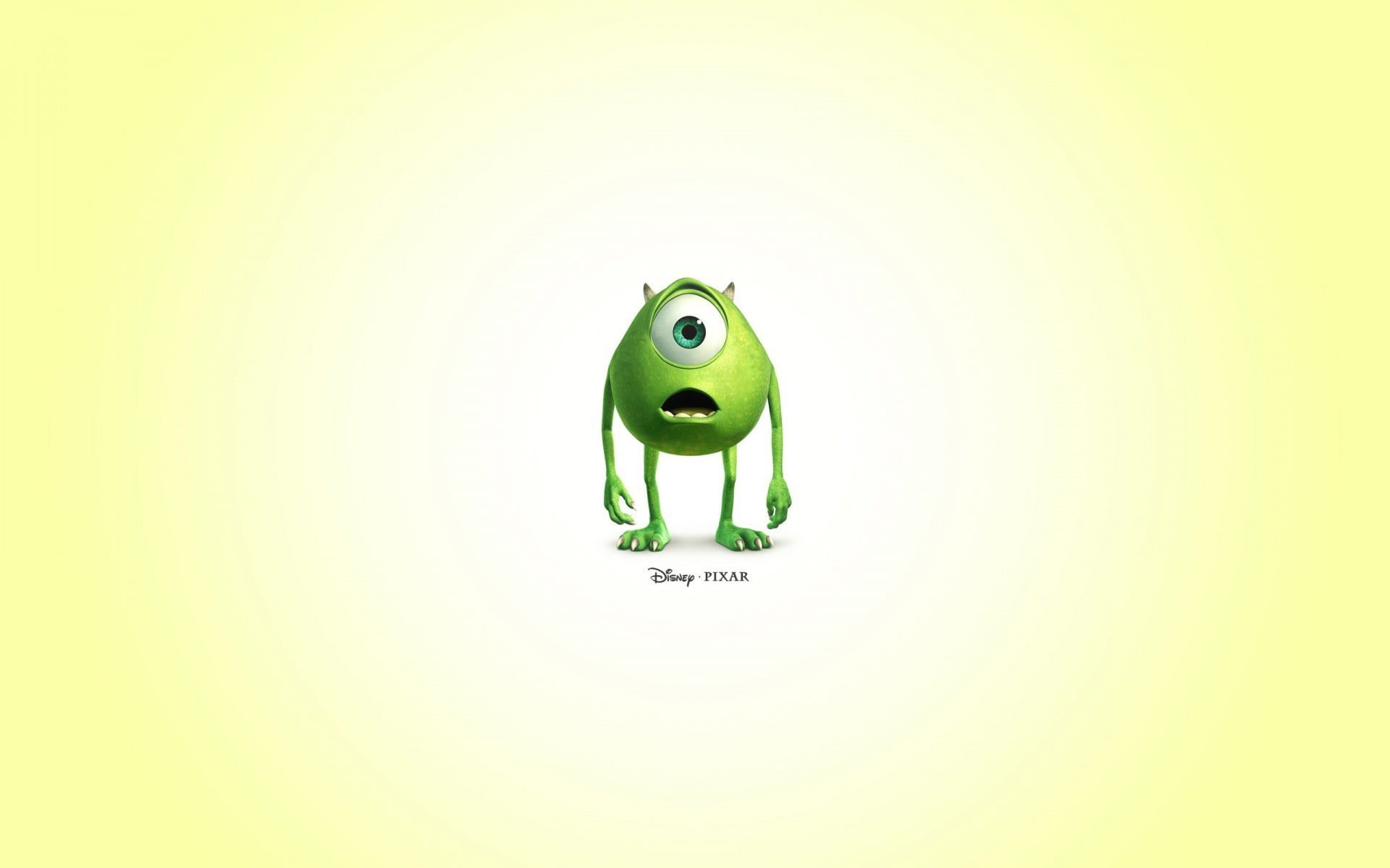 disney, Monsters, copy space, indoors, Inc., creativity, 1080P, studio shot, anthropomorphic, animal, green color, fun, yellow, colored background, representation, HD Wallpaper