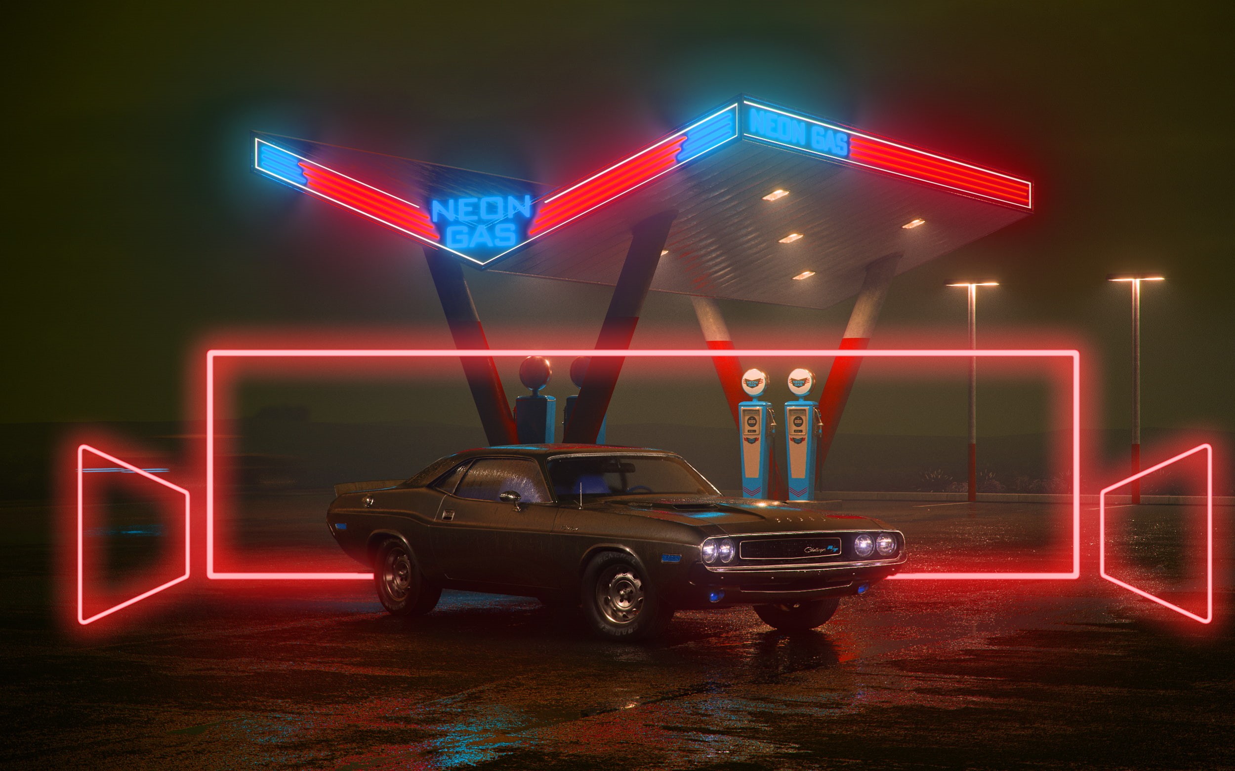 motor vehicle, architecture, commercial sign, communication, sign, no people, transportation, road, text, mode of transportation, street, old, neon, old car, HD Wallpaper
