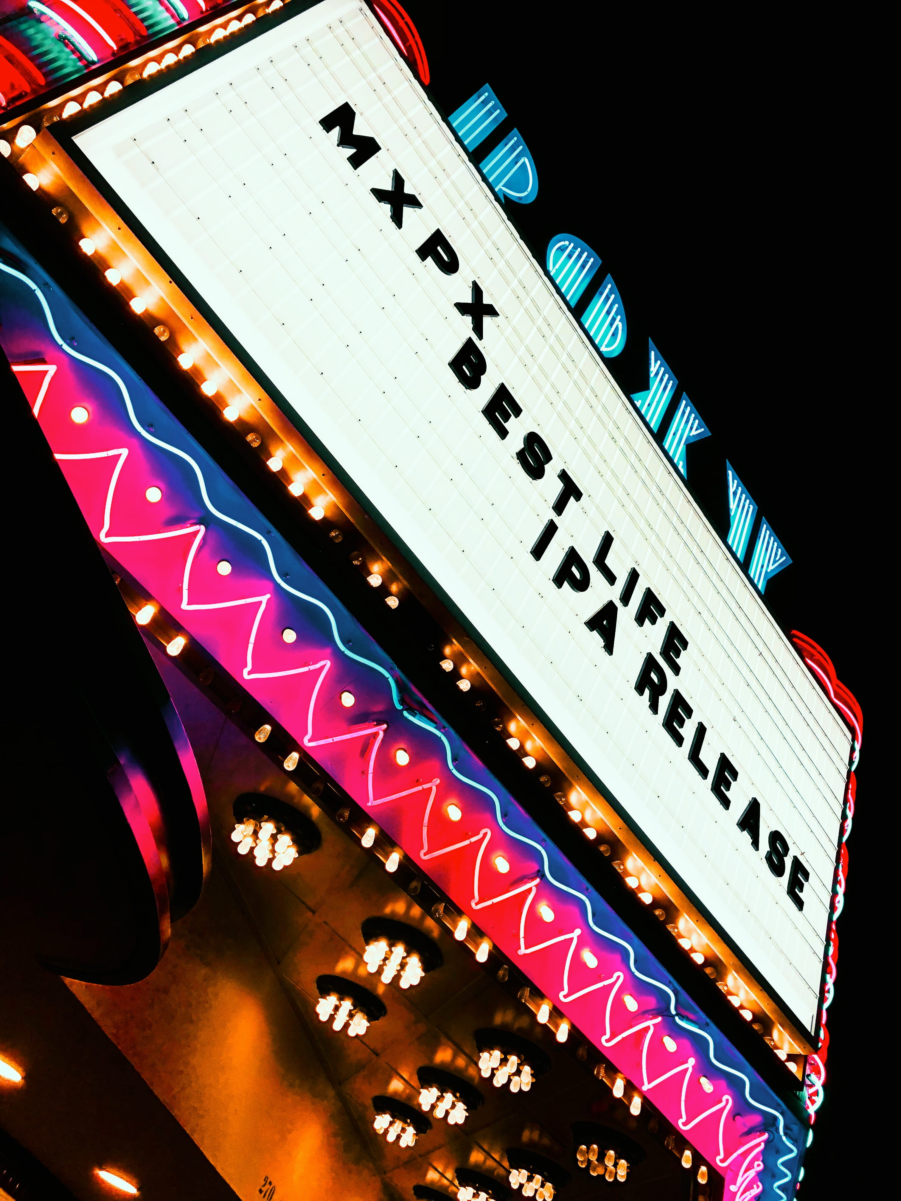 entertainment, nature, multi colored, sign, best, outdoors, text, pattern, lit, design, western script, night, illuminated, no people, billboard, lights, Phone HD Wallpaper