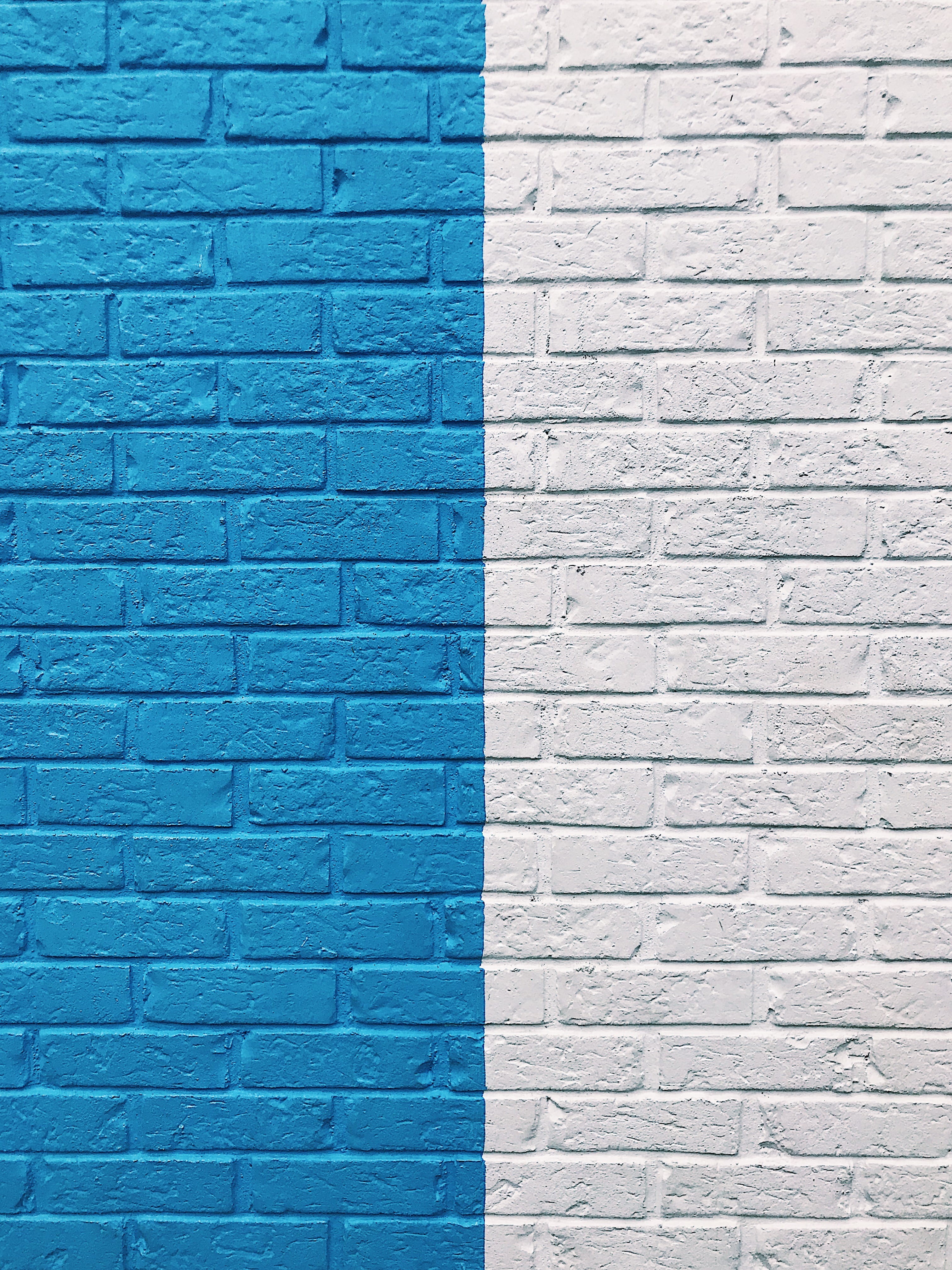 brick, painted, outdoors, contrast, built structure, blue, division, textured, textured effect, white, 4K, paint, turquoise colored, city, backgrounds, Phone HD Wallpaper
