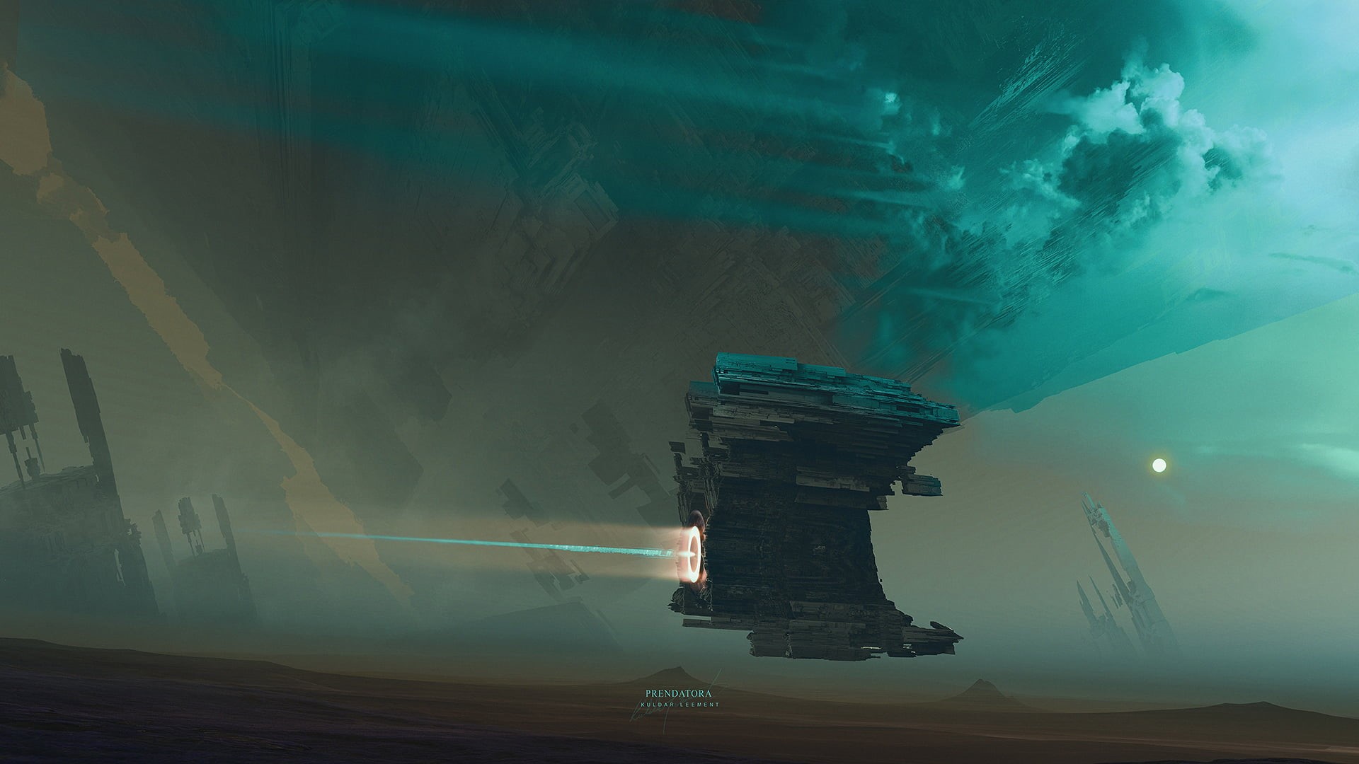 reflection, ship, building exterior, outdoors, illuminated, waterfront, digital, nature, Kuldar Leement, digital composite, 1080P, water, science fiction, HD Wallpaper