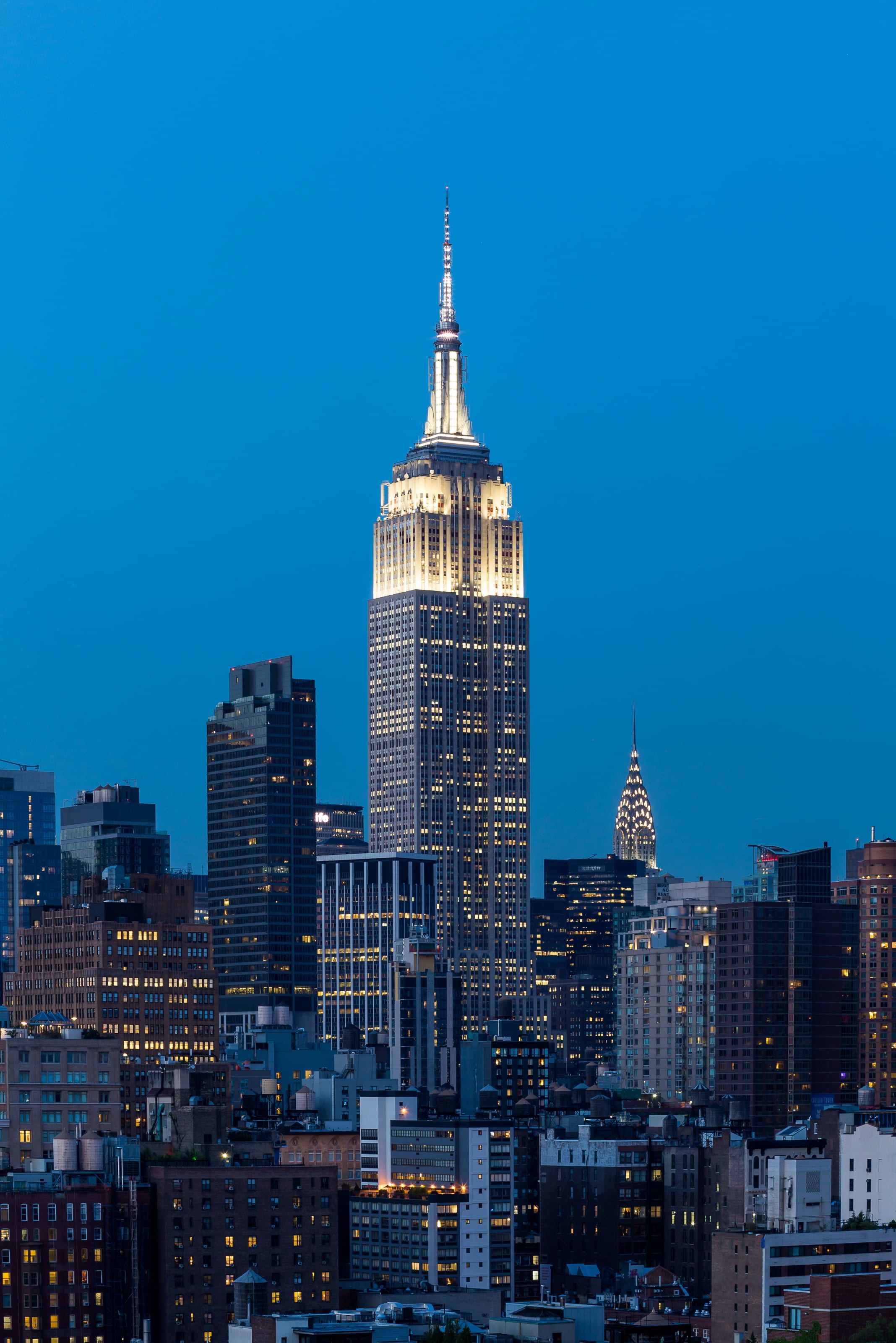 late, built structure, no people, empire state building, night, spire, outdoors, building, blue, architecture, skyscraper, new, travel destinations, landscape, Phone HD Wallpaper