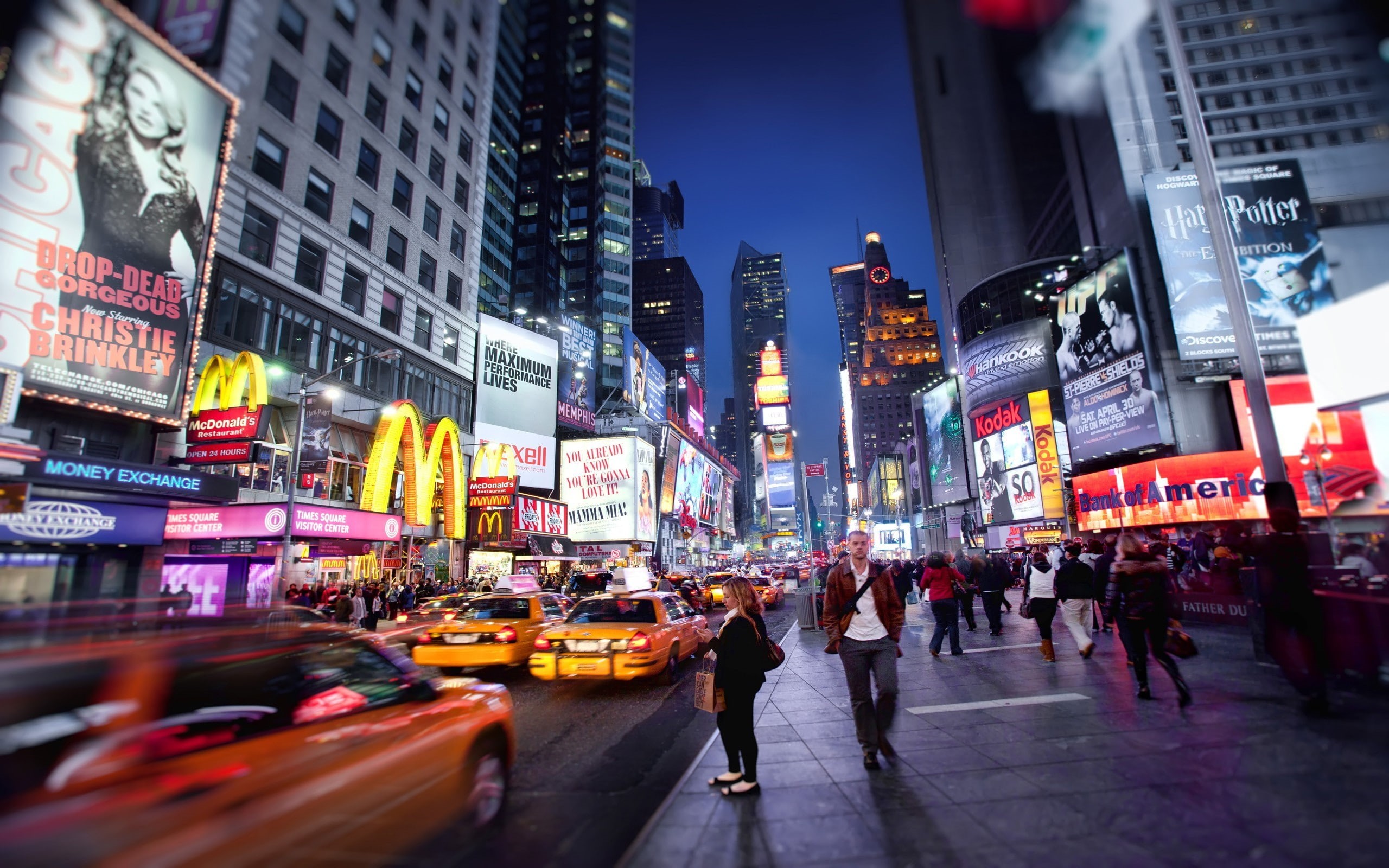 2K, city, traffic, street, car, New York City, Time Square, people, HD Wallpaper
