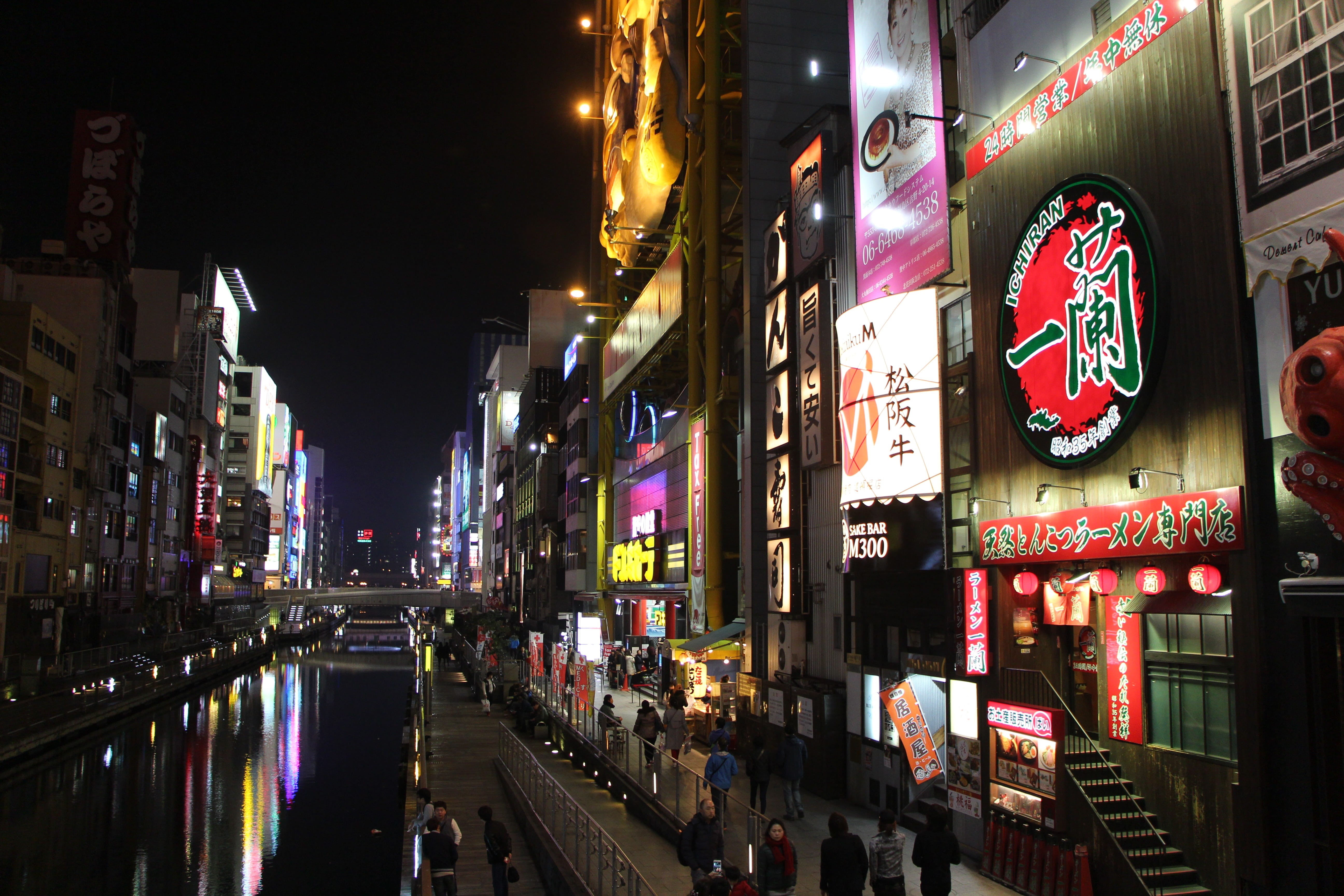 city life, neon, outdoors, architecture, people, city street, buildings, osaka, travel destinations, 5K, lighting equipment, several, night, high, beside, HD Wallpaper