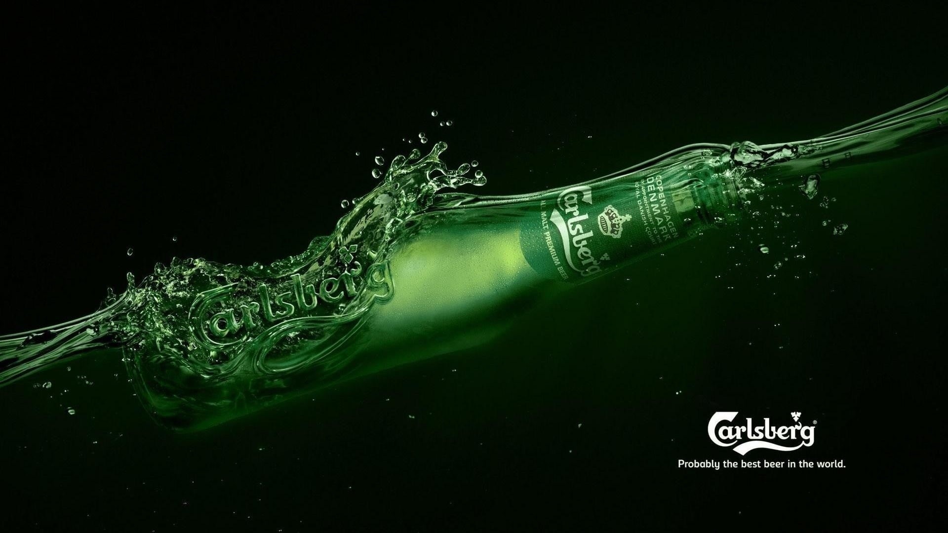 indoors, black background, close-up, copy space, number, motion, green color, reflection, night, Carlsberg, 1080P, text, water, no people, lighting equipment, HD Wallpaper