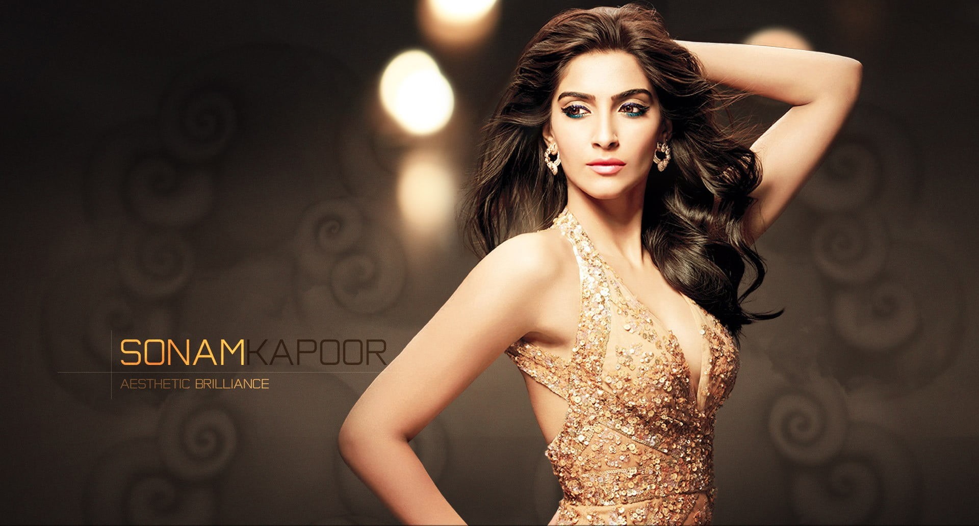 brunette, hairstyle, brown hair, celebrity, luxury, fashion model, hair, elegance, clothing, beautiful woman, hands on head, glamour, sonam, dress, fashion, HD Wallpaper