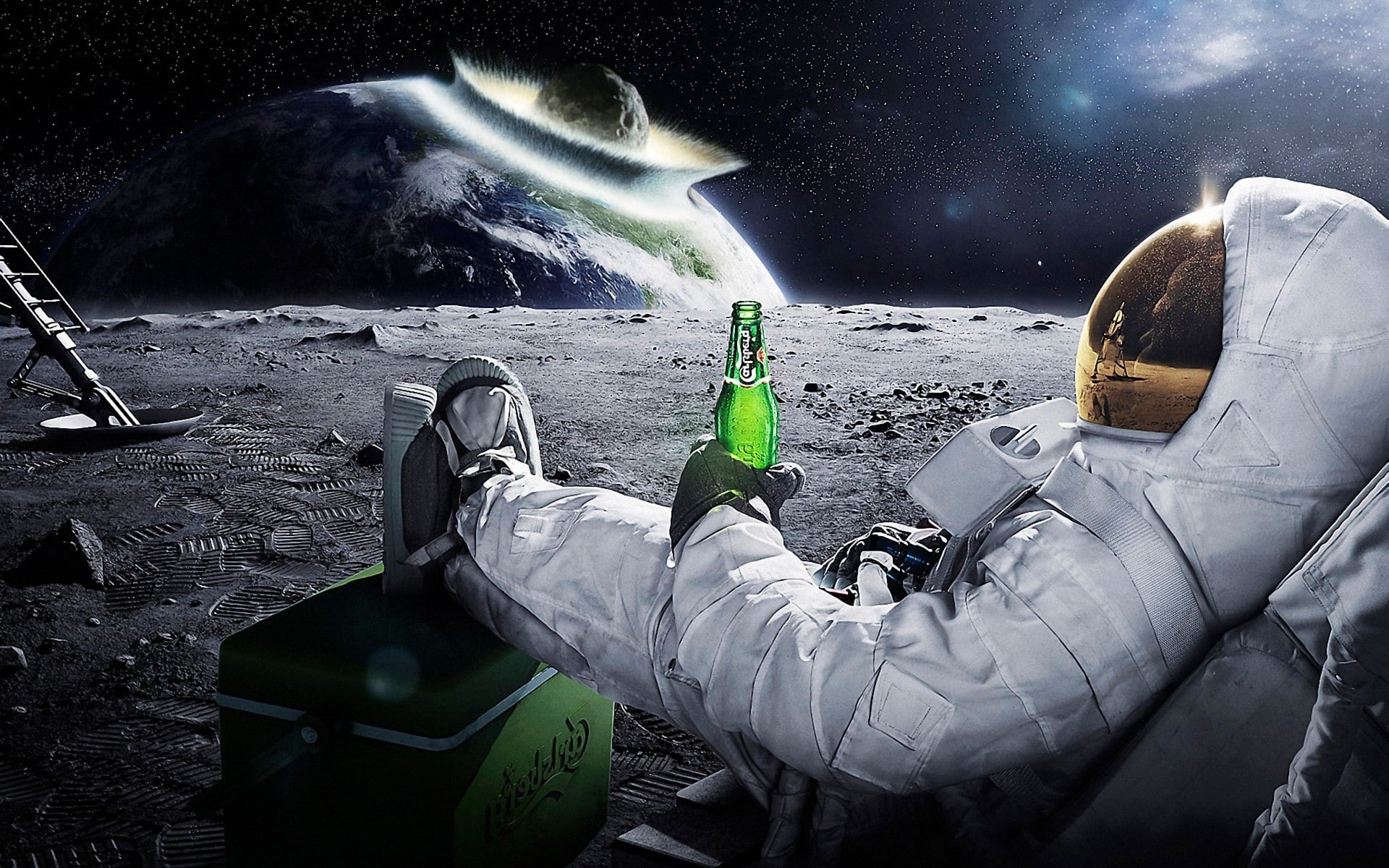 star - space, adult, astronaut, Dark Humor, beauty in nature, adventure, 1080P, scenics - nature, x px, Moon, nature, sea, cold temperature, night, water, HD Wallpaper