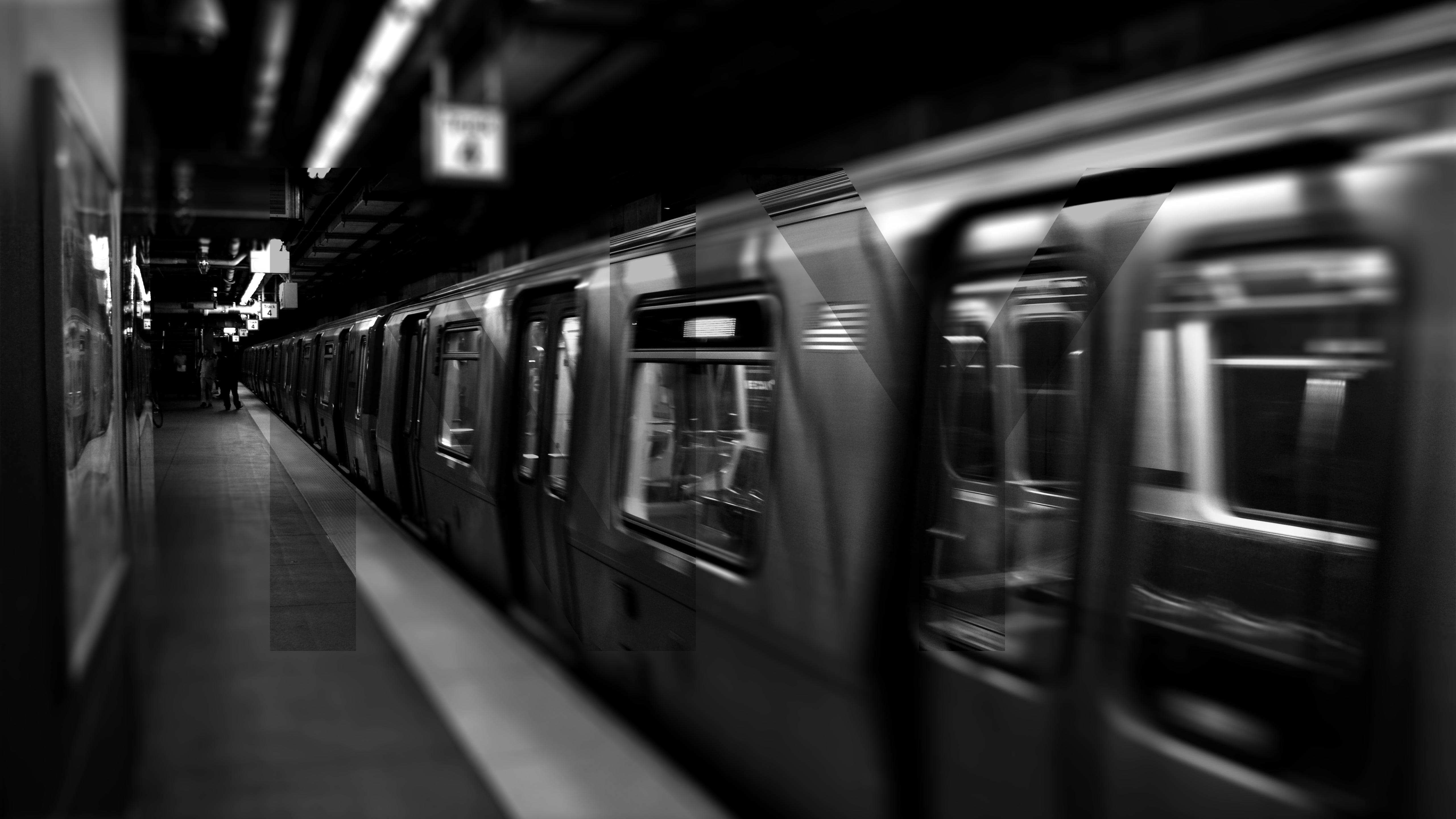architecture, 5K, New York City, indoors, transportation, incidental people, station, metro, motion, railroad station, monochrome, subway, grayscale, train - vehicle, HD Wallpaper