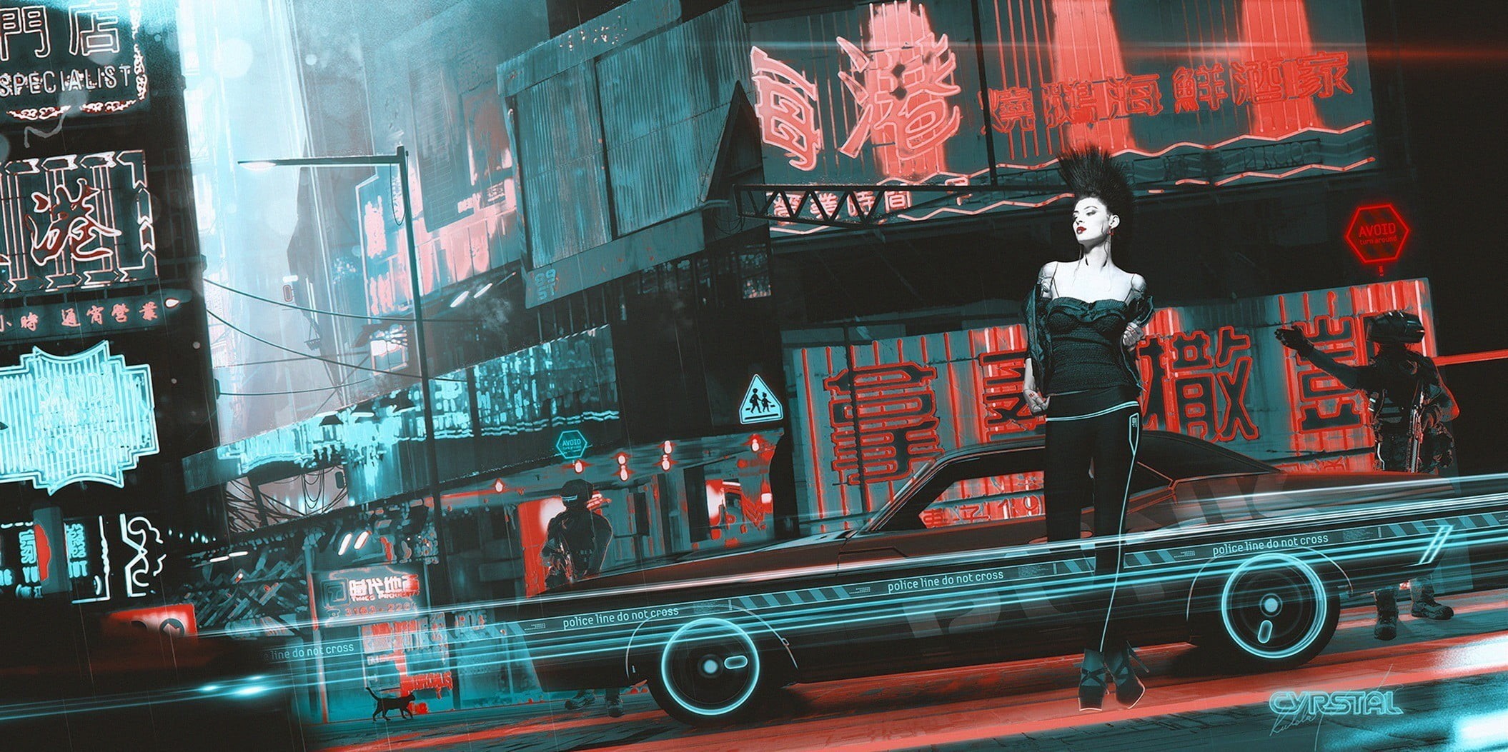 motion, architecture, standing, building exterior, signs, digital, artwork, cyberpunk, city, glass - material, reflection, leisure activity, blue, casual clothing, HD Wallpaper