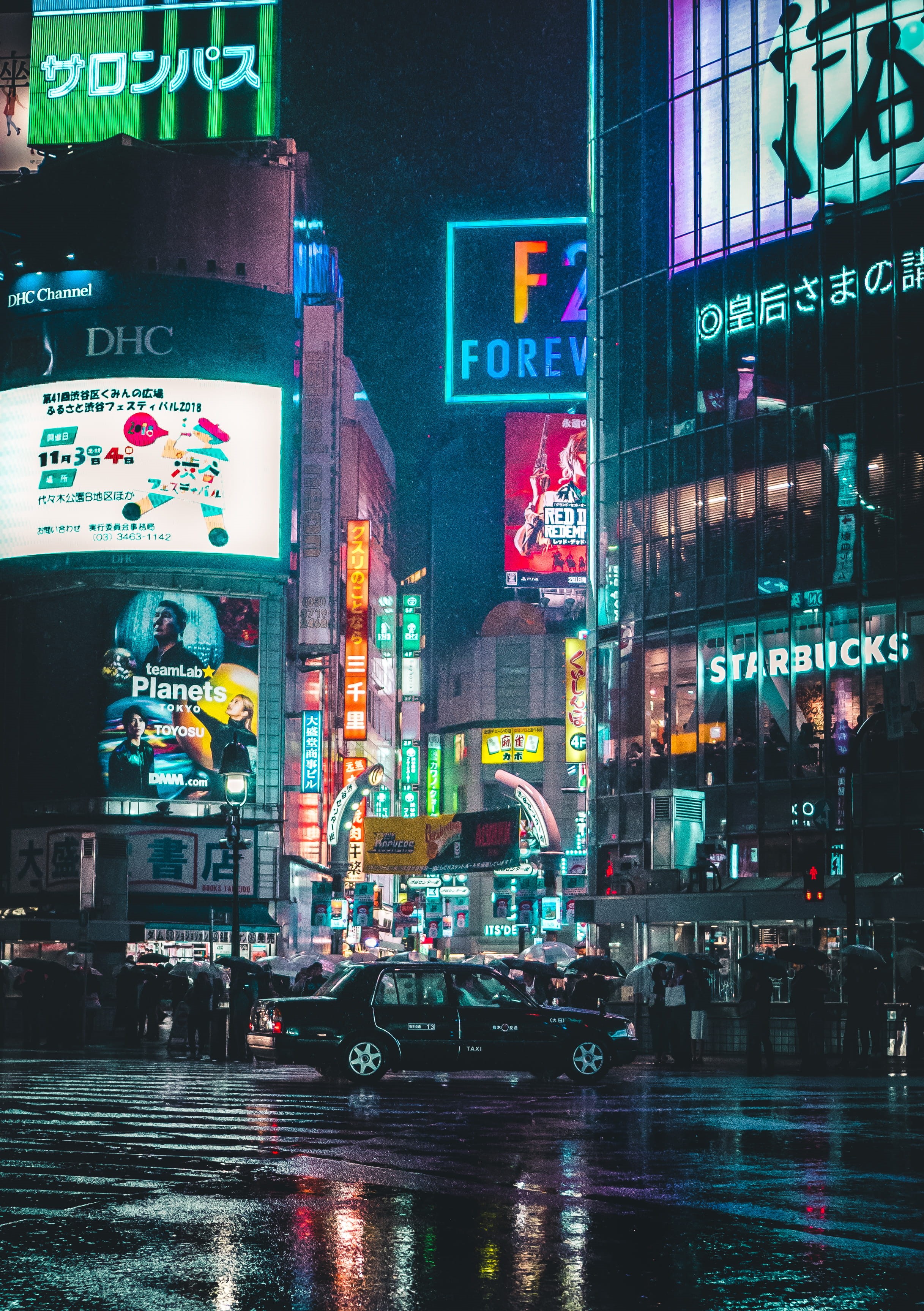 reflection, communication, contemporary, text, cyber, japan, buildings, built structure, parked, neon, no people, evening, near, outdoors, urban, rain, Phone HD Wallpaper