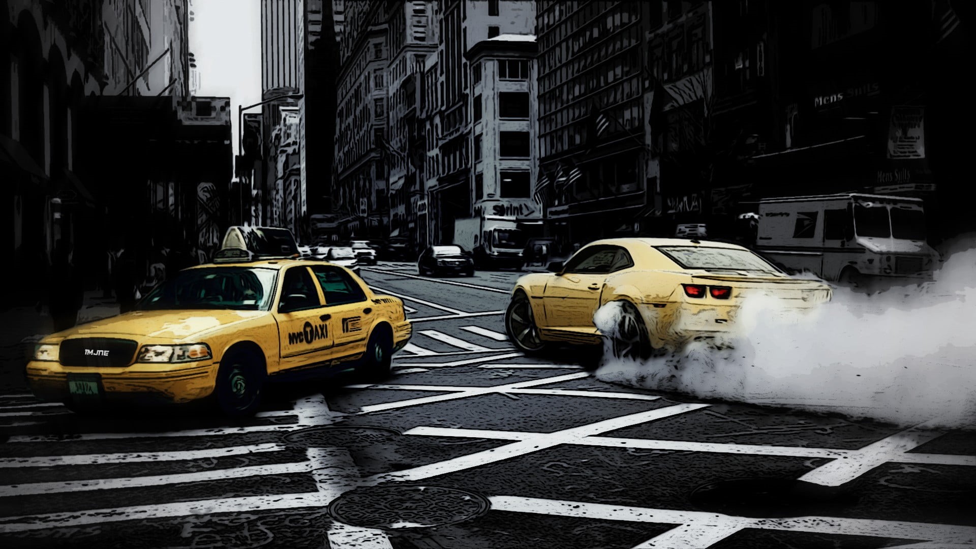 outdoors, coupe, mode of transportation, architecture, crosswalk, day, transportation, city, yellow, car, symbol, road, road marking, street, marking, no people, HD Wallpaper