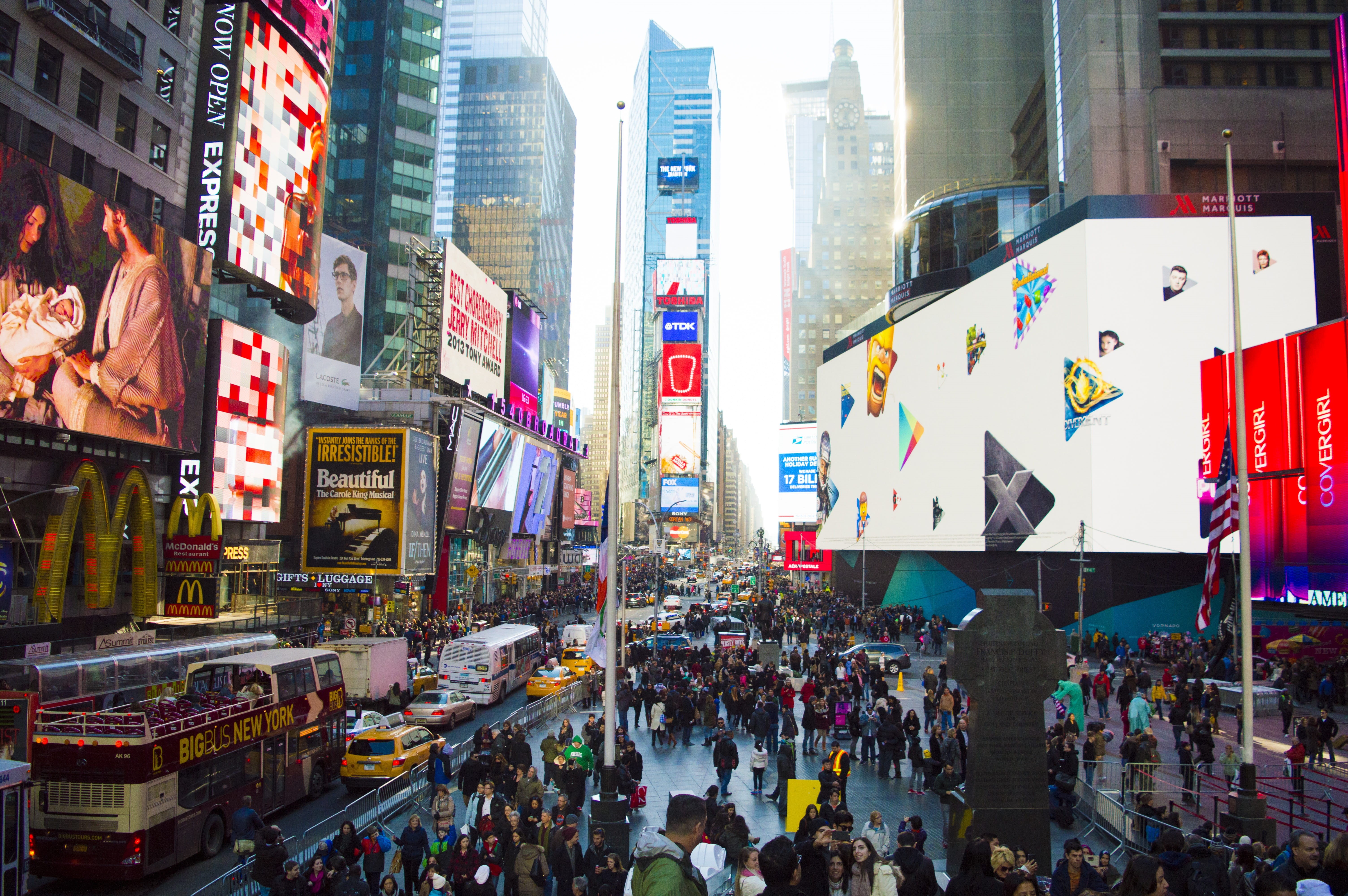large group of people, times Square - Manhattan, york, color, urban Scene, yellow, Timesquare, sky, manhattan, people, sign, mode of transportation, downtown, HD Wallpaper